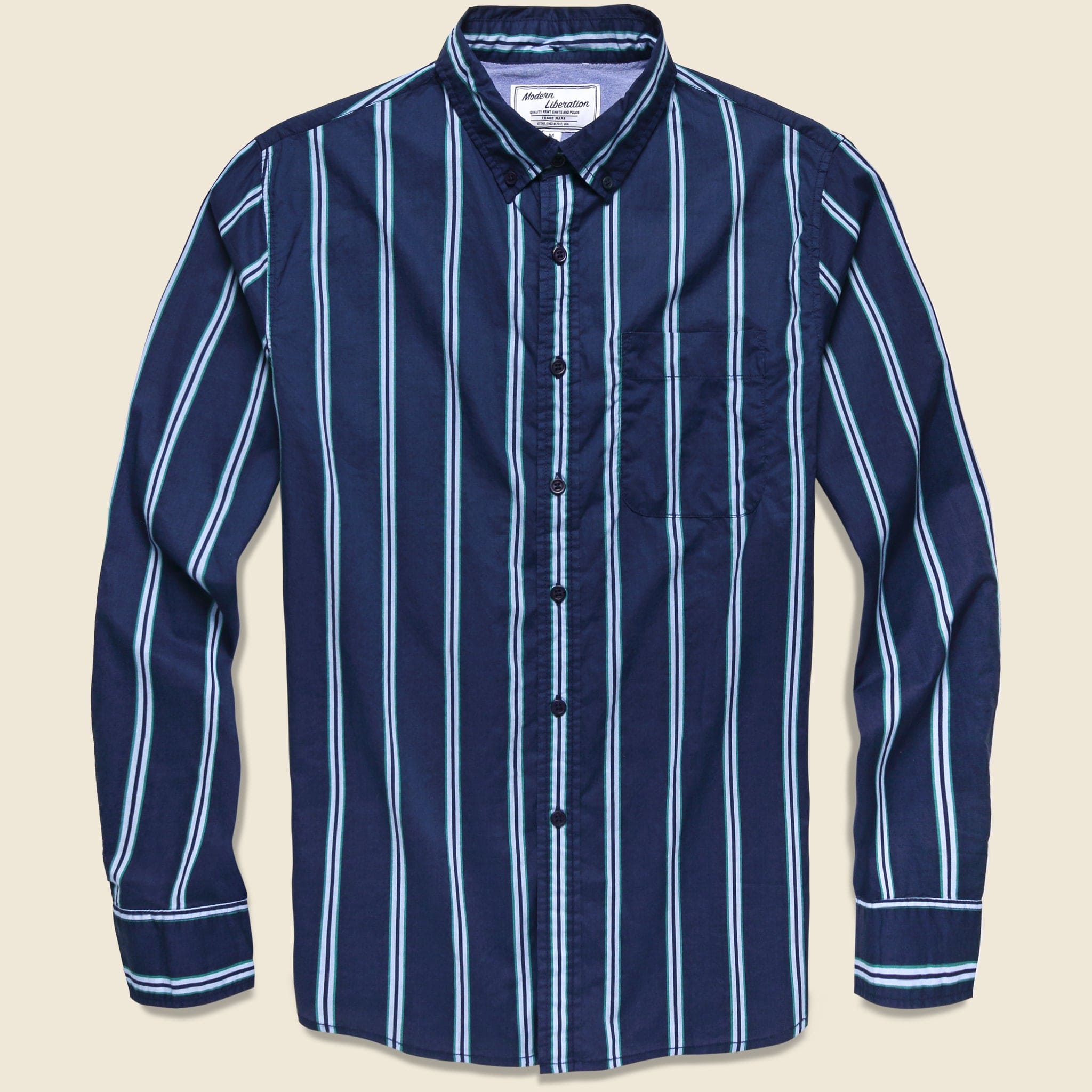 Vintage Stripe Print Shirt - Navy - Modern Liberation - STAG Provisions - Tops - L/S Woven - Stripe