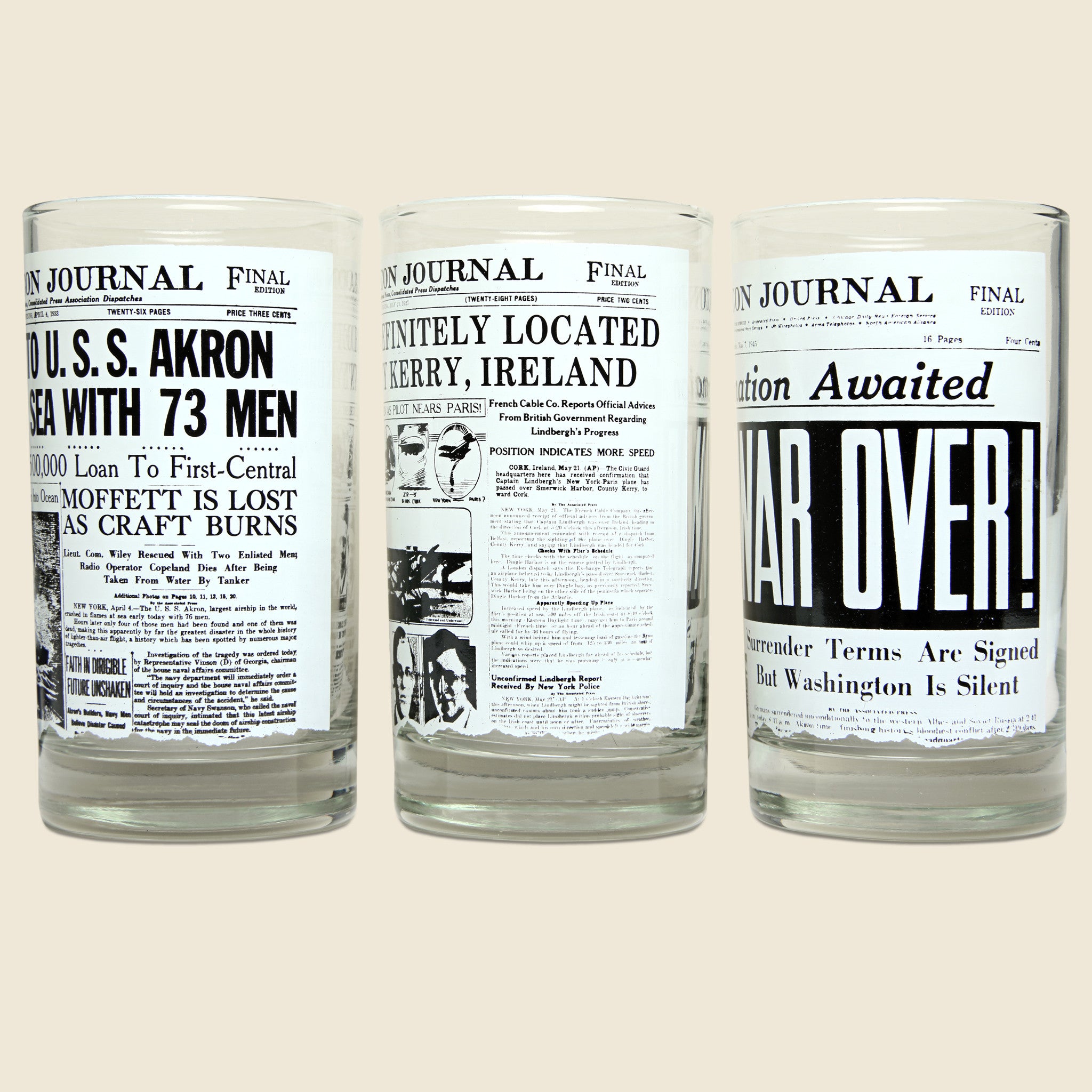 1970s Set of 6 Newspaper Headline Glasses - Vintage - STAG Provisions - One & Done - Barware & Smoking