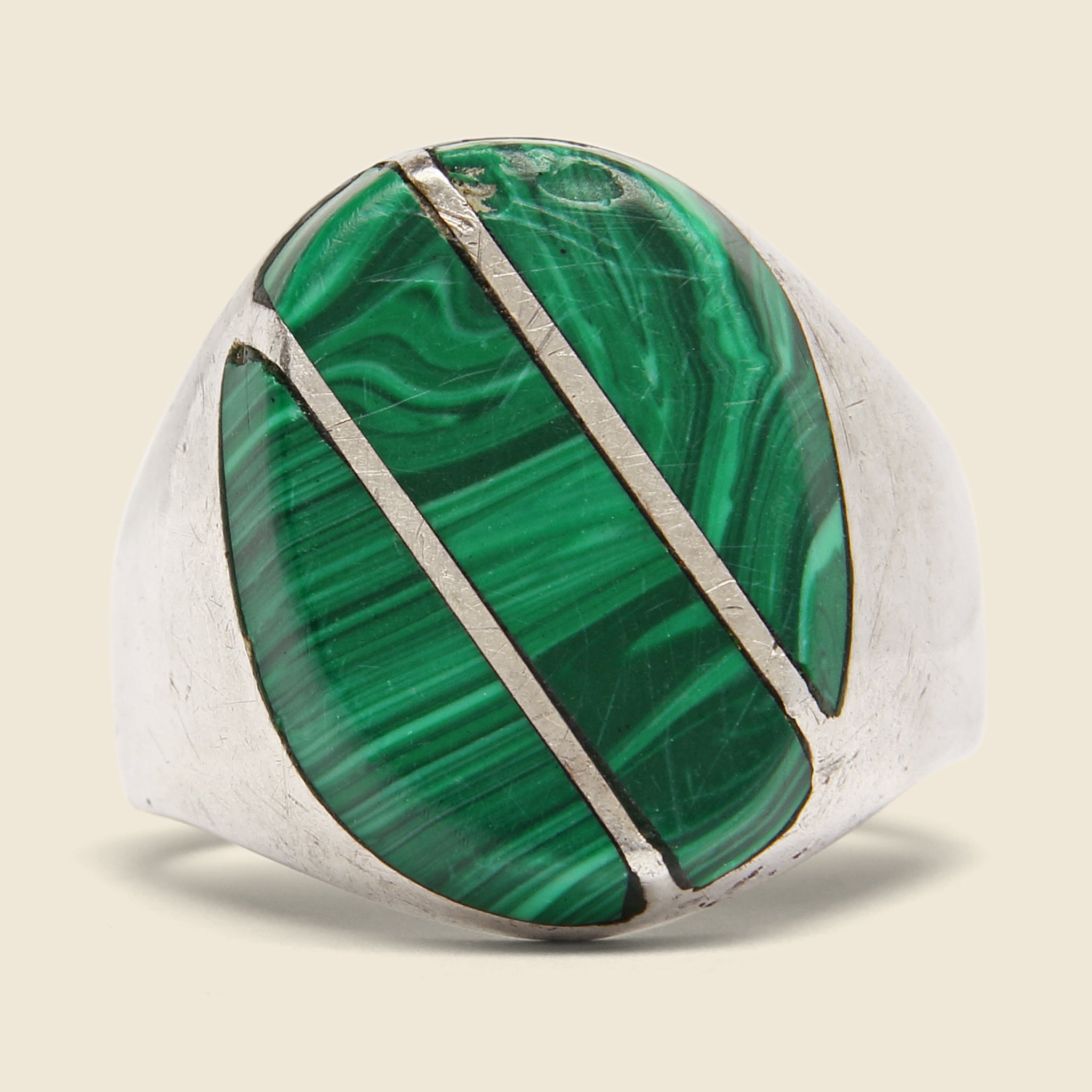Diagonal Malachite Ring - Sterling Silver - Vintage - STAG Provisions - One & Done - Accessories & Jewelry