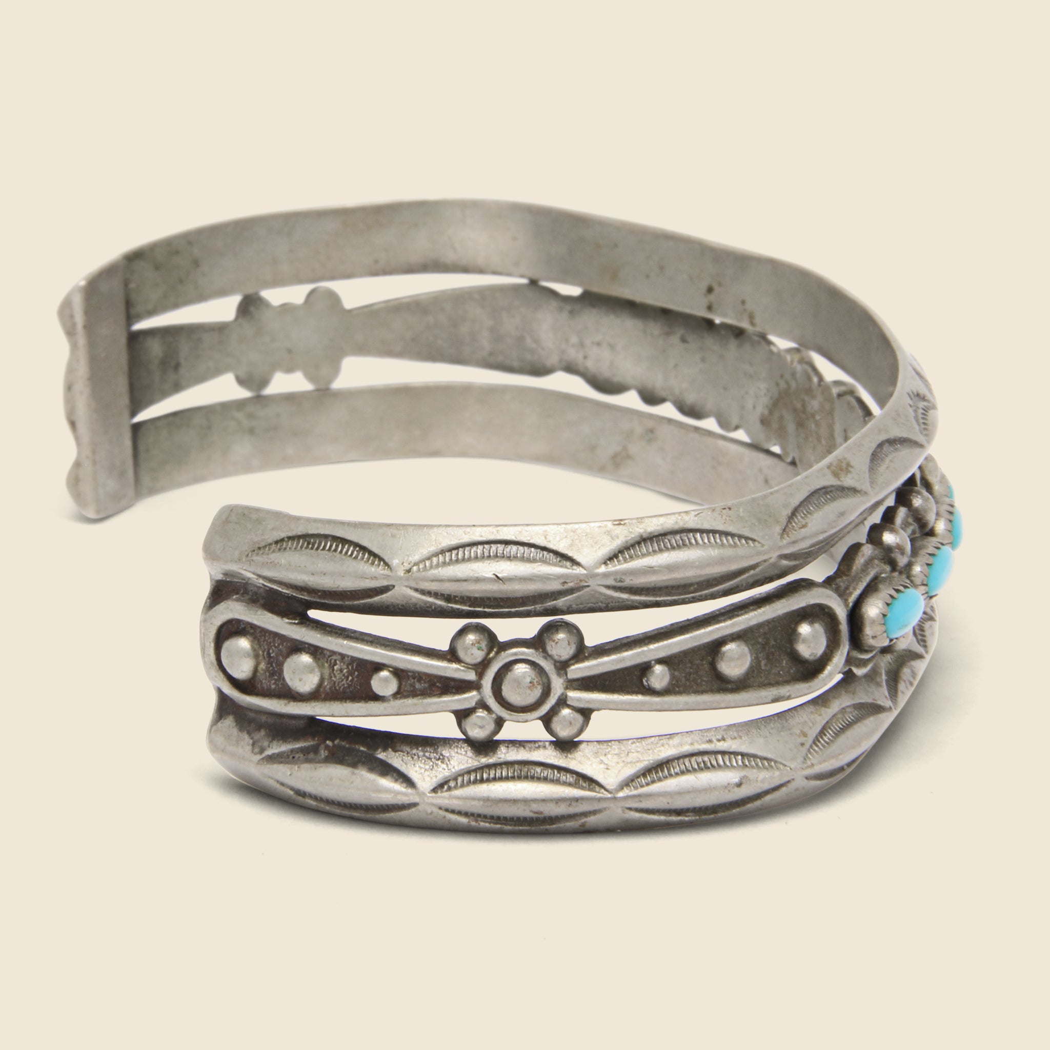 Petit Point Nine Stone Stamped Cuff - Sterling Silver - Vintage - STAG Provisions - One & Done - Accessories & Jewelry