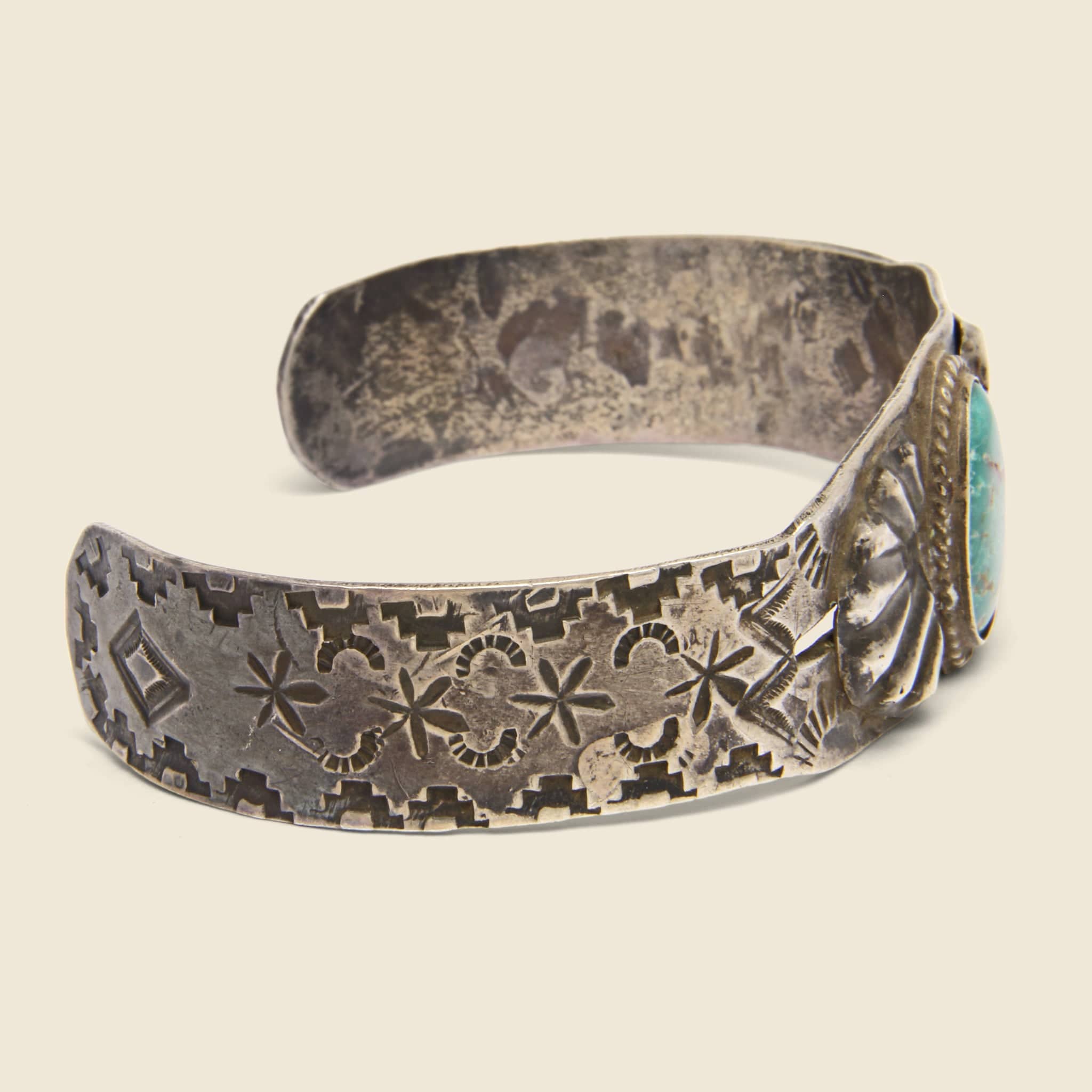 Stamped Sunburst Turquoise Cuff - Sterling Silver - Vintage - STAG Provisions - One & Done - Accessories & Jewelry