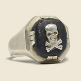 Skull Ring - Sterling Silver & Black Leather - Vintage - STAG Provisions - One & Done - Accessories & Jewelry