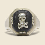 Skull Ring - Sterling Silver & Black Leather - Vintage - STAG Provisions - One & Done - Accessories & Jewelry