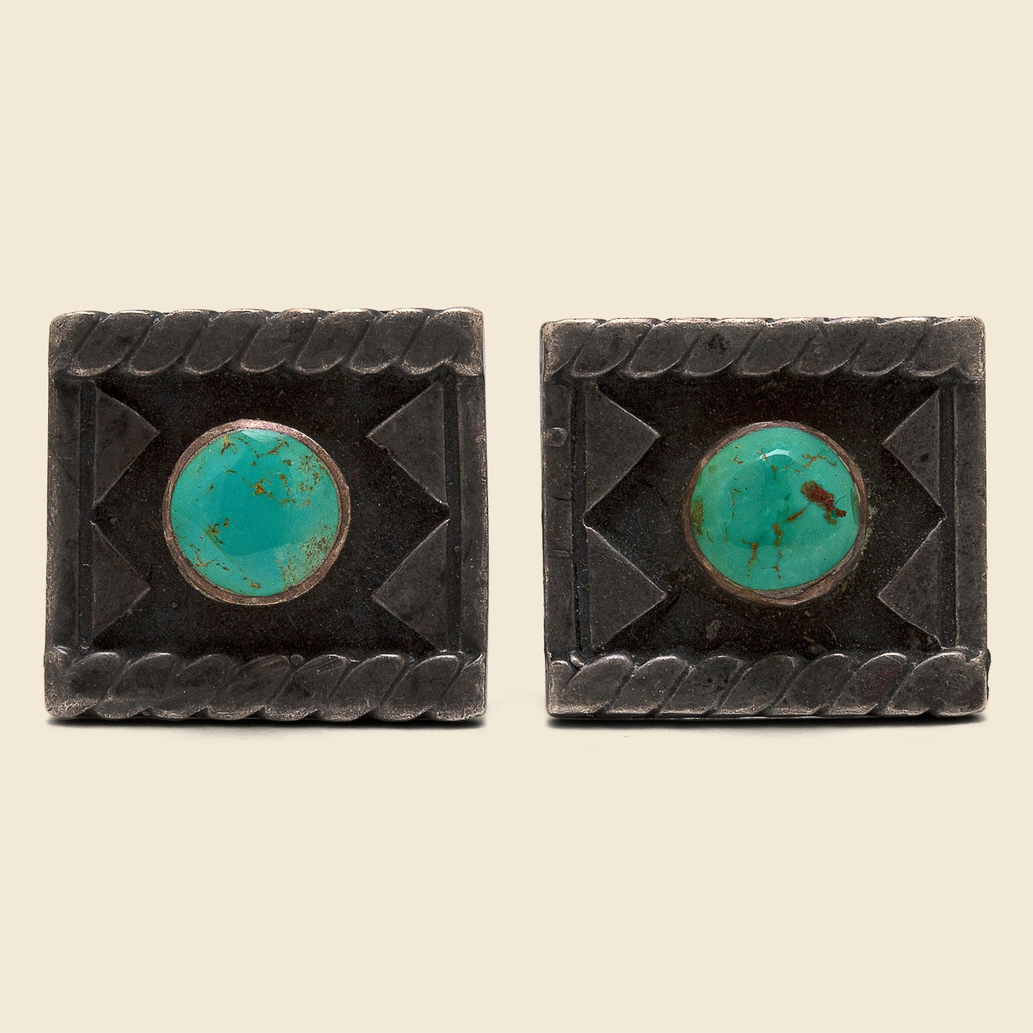 Turquoise Cufflinks - Black Metal - Vintage - STAG Provisions - One & Done - Accessories & Jewelry