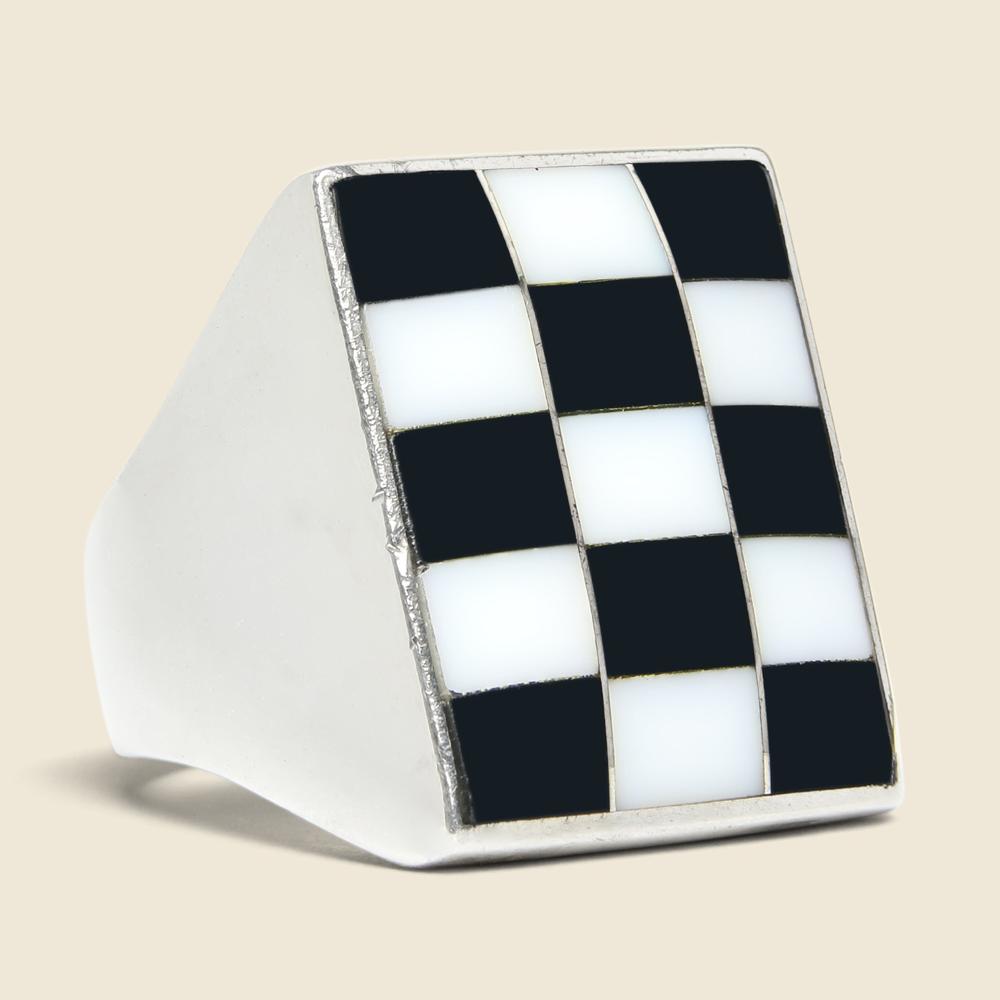 Mother of Pearl & Onyx Checkerboard Ring - Sterling - Vintage - STAG Provisions - One & Done - Accessories & Jewelry