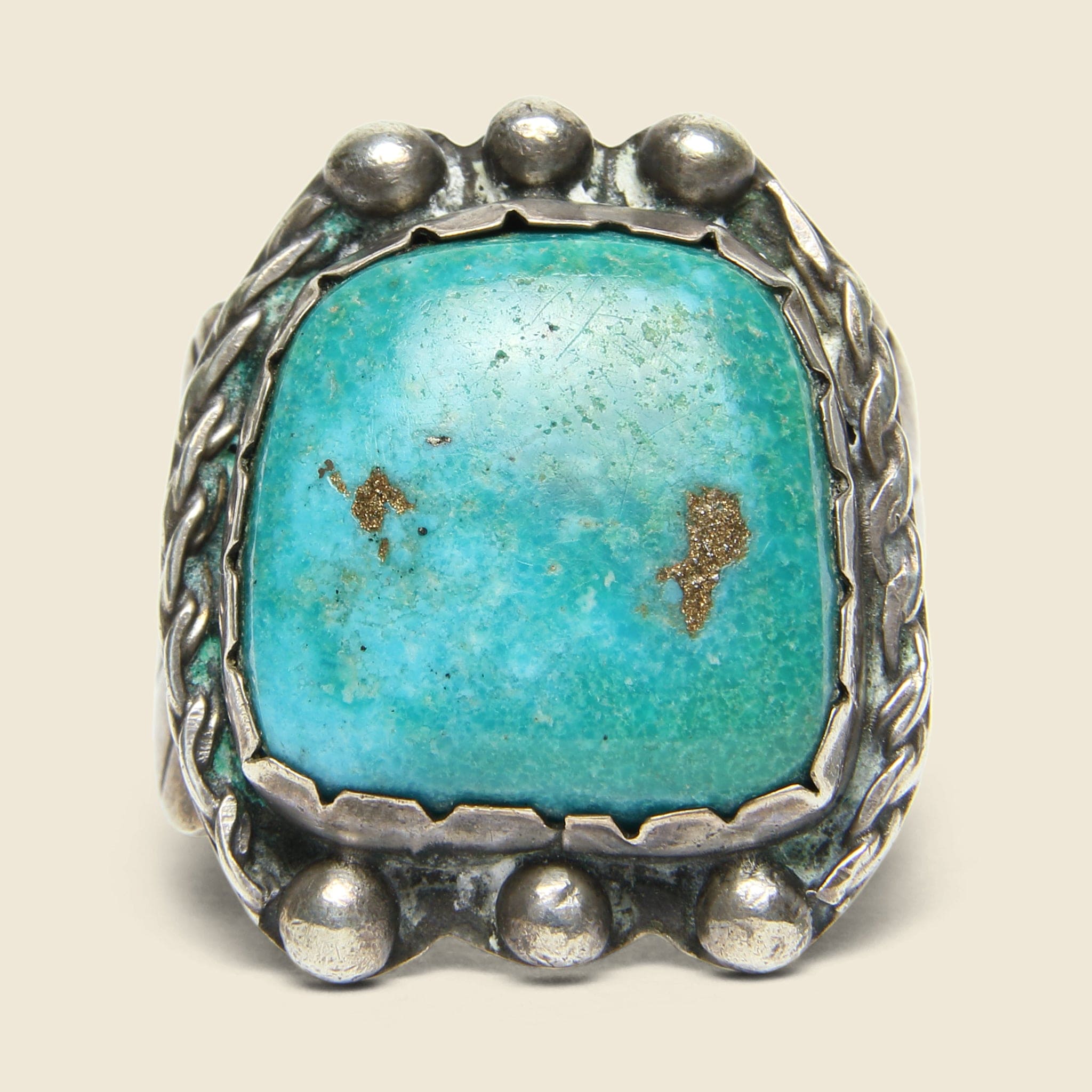 Square Turquoise & Rope Motif Ring - Sterling - Vintage - STAG Provisions - One & Done - Accessories & Jewelry
