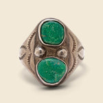 Two Stone Turquoise & Stamped Silver Ring - Vintage - STAG Provisions - One & Done - Accessories & Jewelry