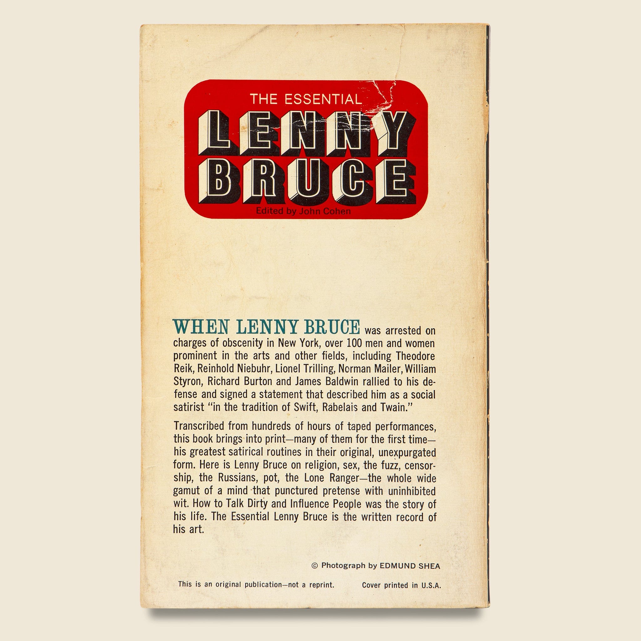 The Essential Lenny Bruce - Uncut & Uncensored PB Book - Vintage - STAG Provisions - One & Done - Miscellaneous