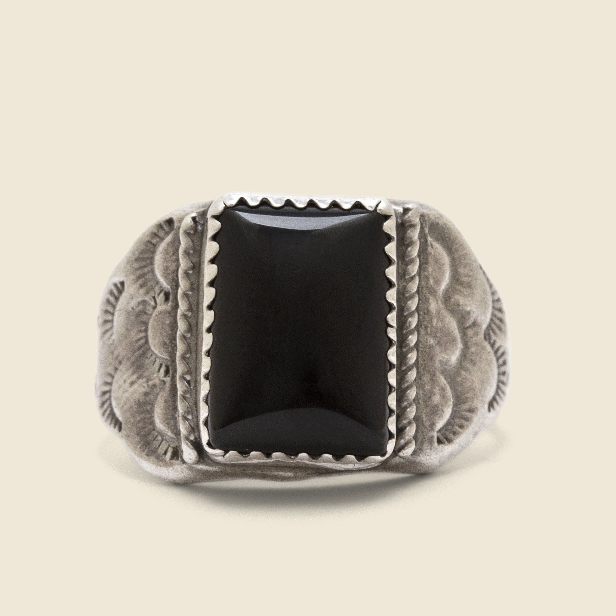 Silver & Onyx Stamped Ring - Vintage - STAG Provisions - One & Done - Accessories & Jewelry