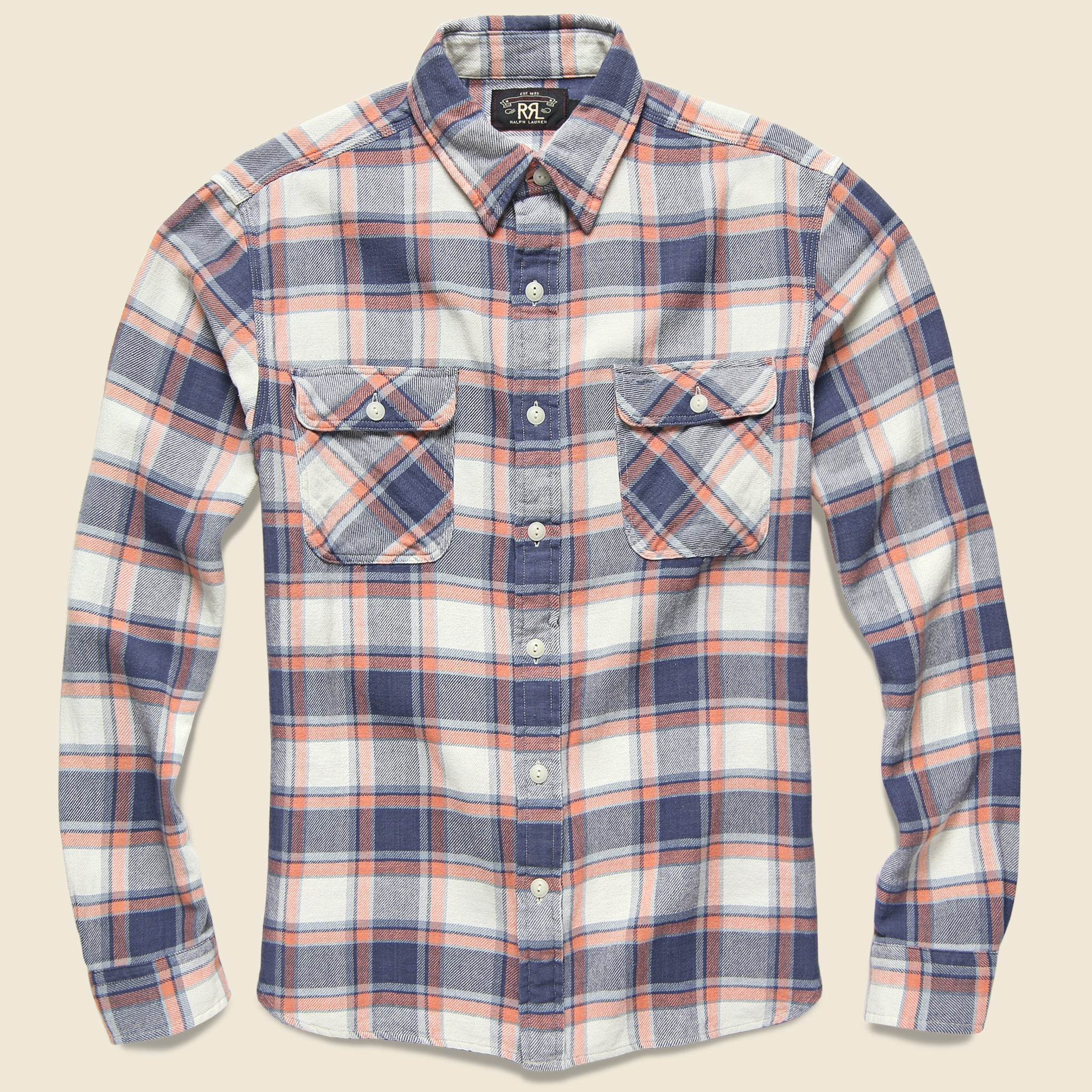 Matlock Plaid Twill Workshirt - Cream/Blue - RRL - STAG Provisions - Tops - L/S Woven - Plaid