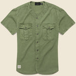 Moore Herringbone Baseball Shirt - Dusty Olive - RRL - STAG Provisions - Tops - S/S Woven - Solid