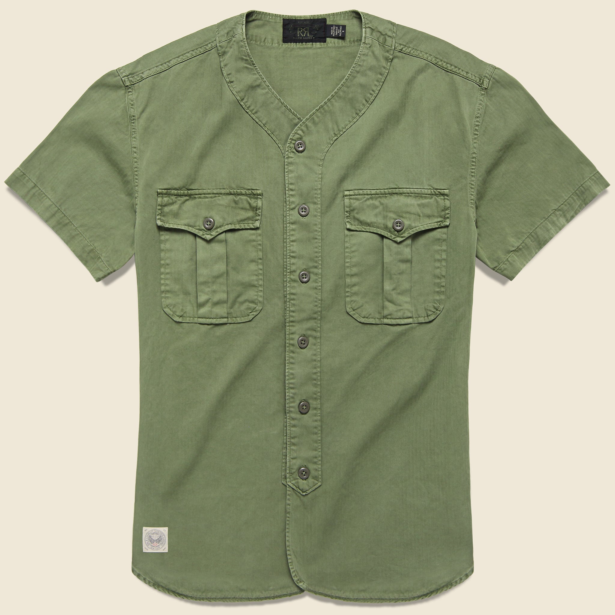 Moore Herringbone Baseball Shirt - Dusty Olive - RRL - STAG Provisions - Tops - S/S Woven - Solid