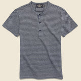 Indigo Striped Cotton Henley - Navy/Greige - RRL - STAG Provisions - Tops - S/S Knit