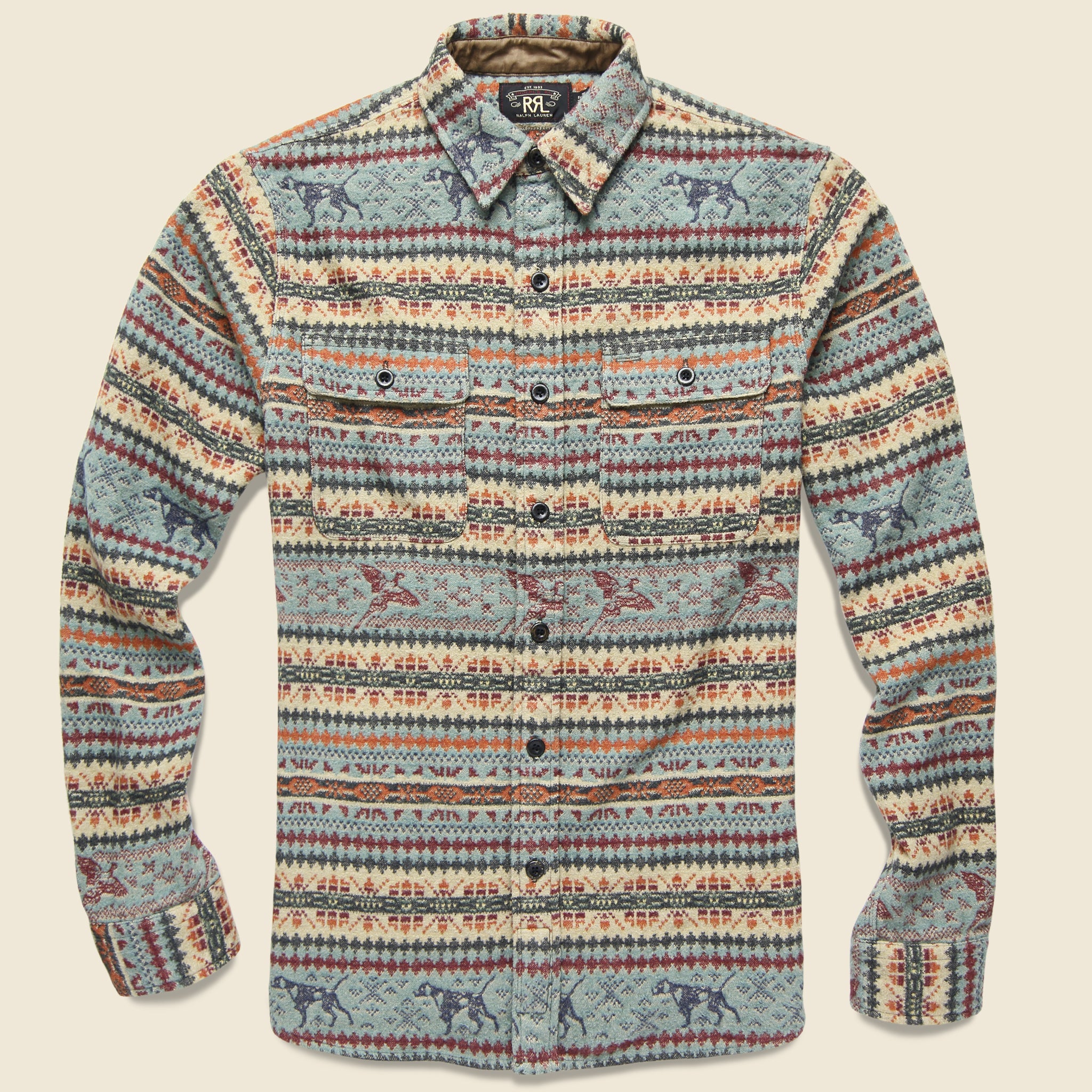 Fair Isle Jacquard Workshirt - Blue - RRL - STAG Provisions - Tops - L/S Woven - Other Pattern