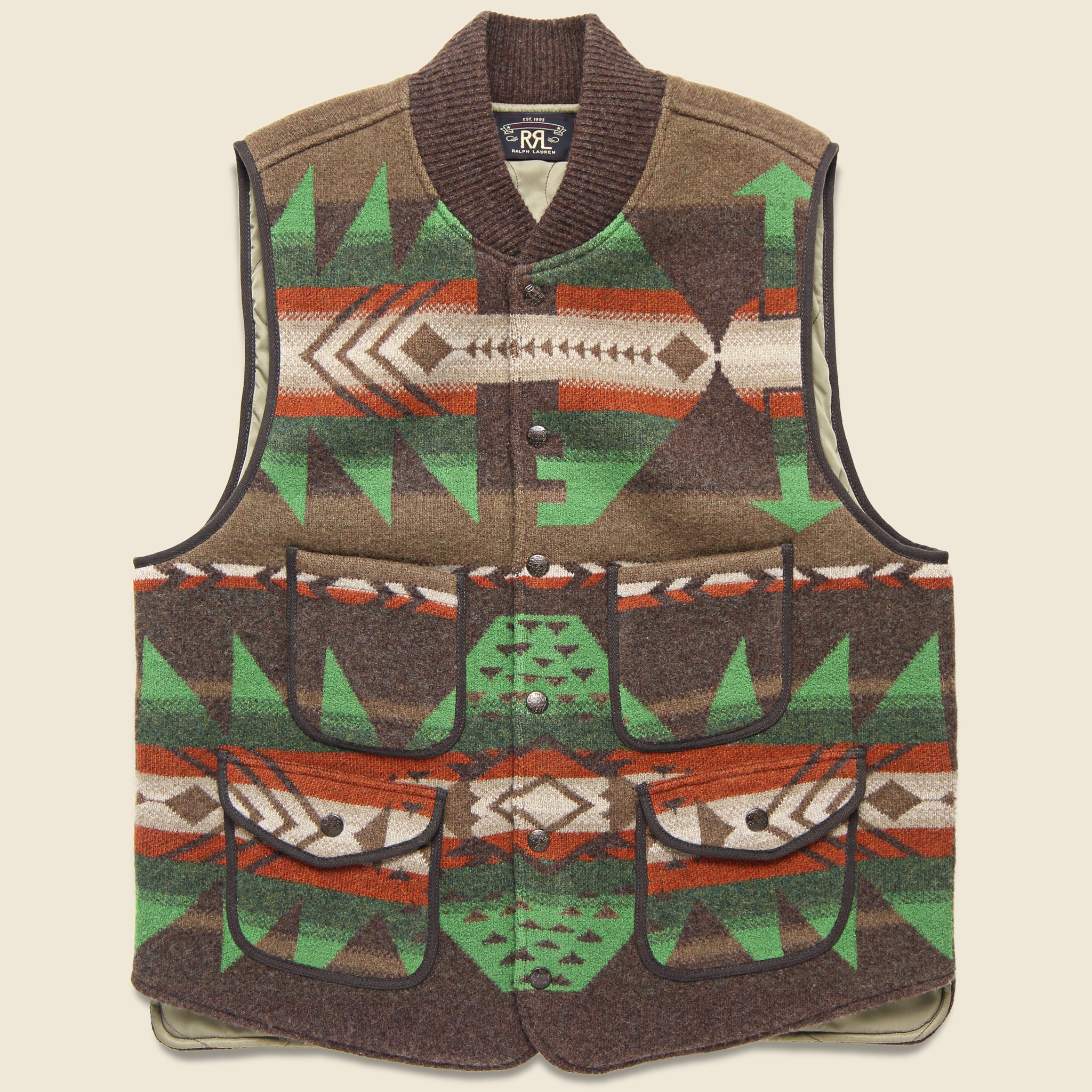 Boiled Wool Jacquard Vest - Brown/Cream/Green - RRL - STAG Provisions - Outerwear - Vest