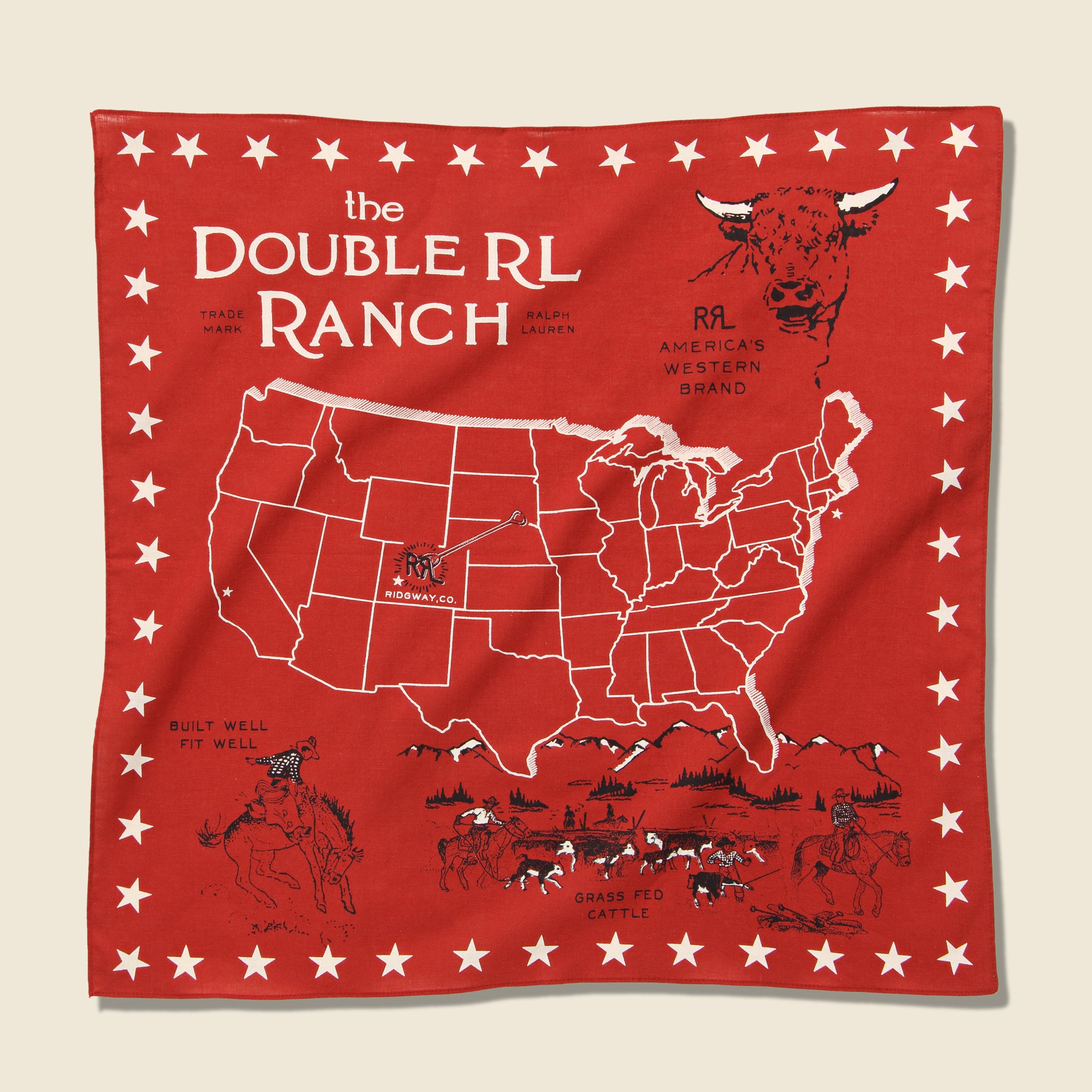 Ridgeway Souvenir Bandana - Turkey Red/Griege/Black - RRL - STAG Provisions - Accessories - Bandanas