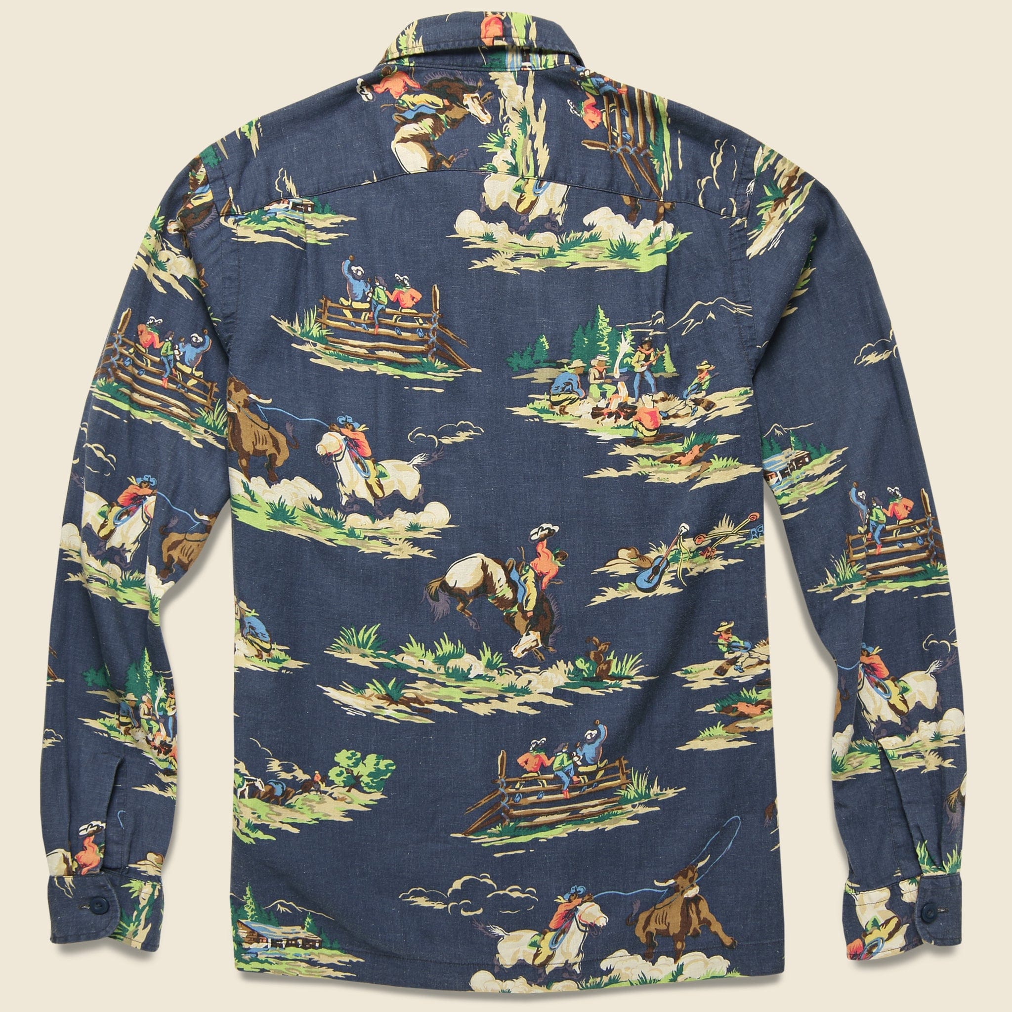 Western Print Towns Camp Shirt - Navy Multi - RRL - STAG Provisions - Tops - L/S Woven - Other Pattern