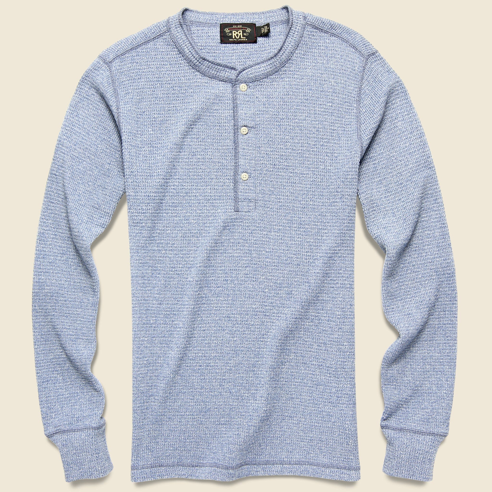 Waffle-Knit Henley - Diamond Blue Siro - RRL - STAG Provisions - Tops - L/S Knit