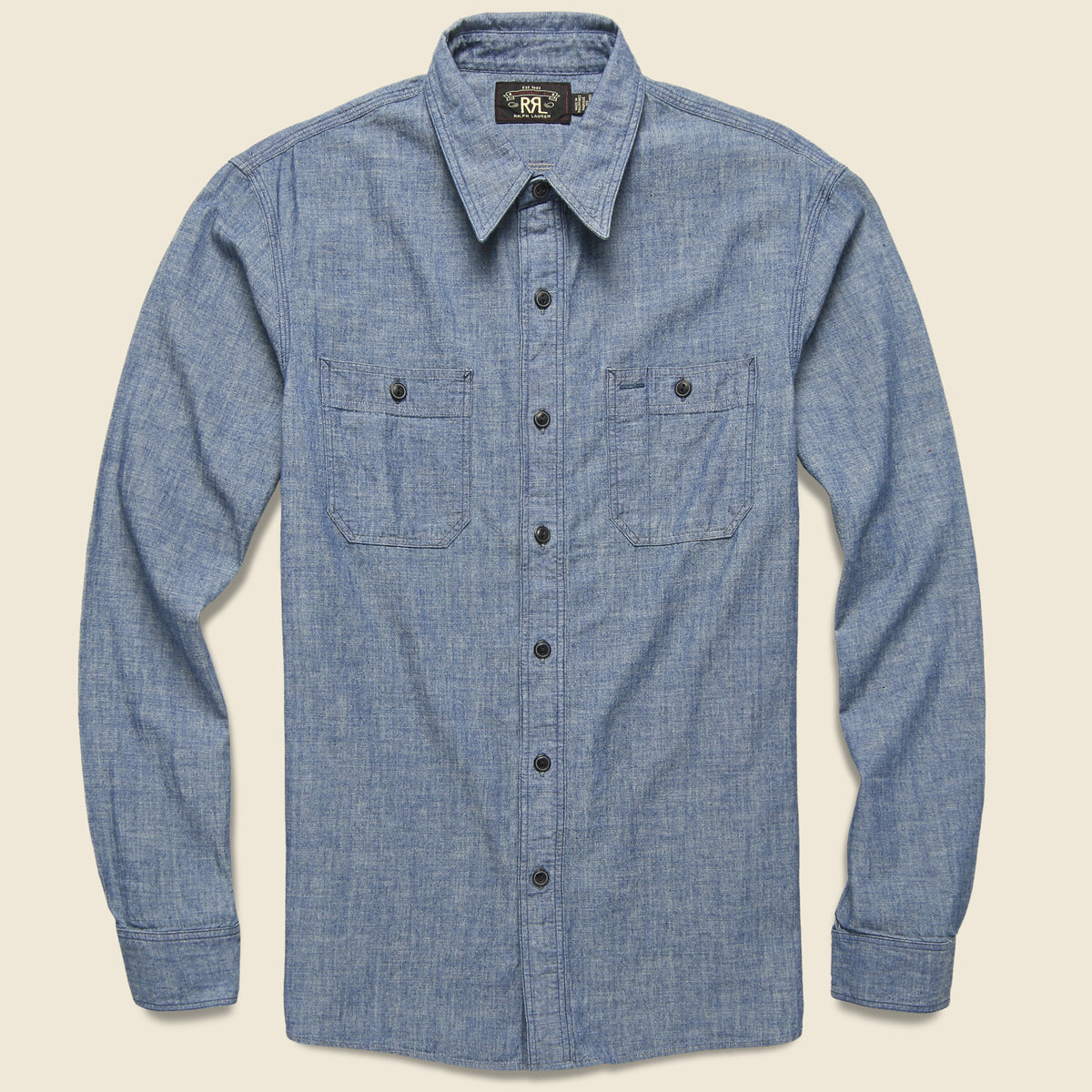 RRL L/S Hudson Chambray Workshirt from FW19 featuring durable chambray fabric and a classic workwear-inspired silhouette.