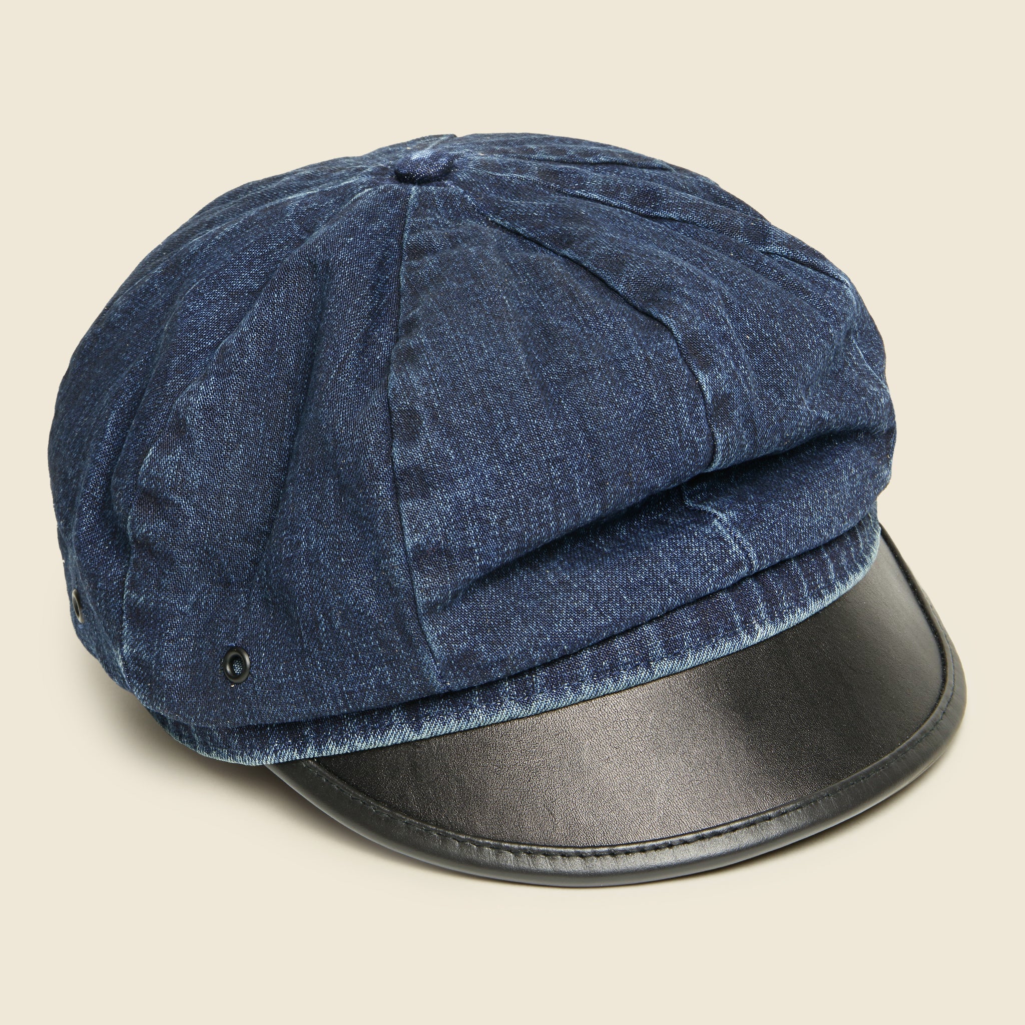 Leather/Denim Motorcycle Cap - Blue - RRL - STAG Provisions - Accessories - Hats