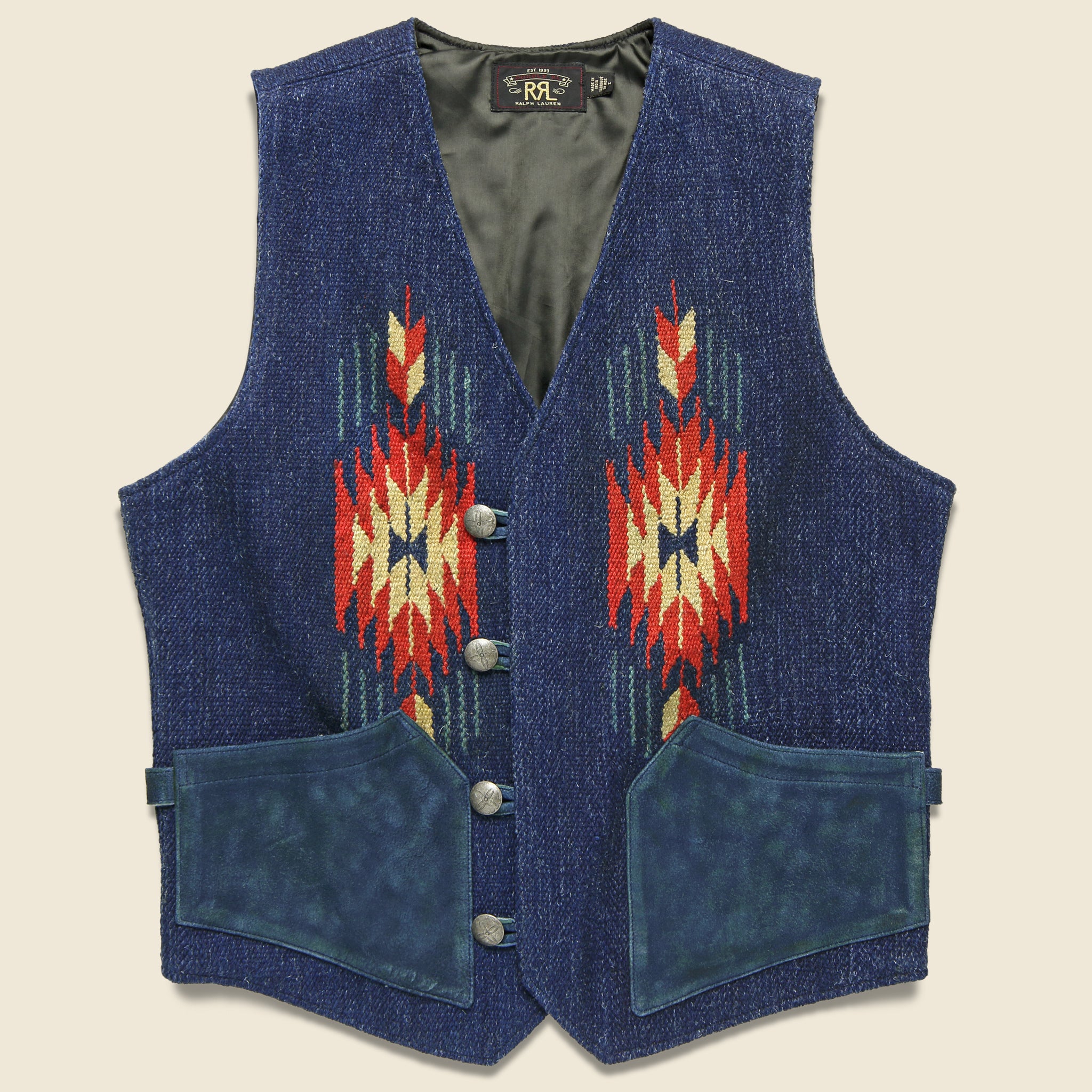 Keller Hand-Woven Jacquard Suede Trim Vest - Indigo - RRL - STAG Provisions - Outerwear - Vest