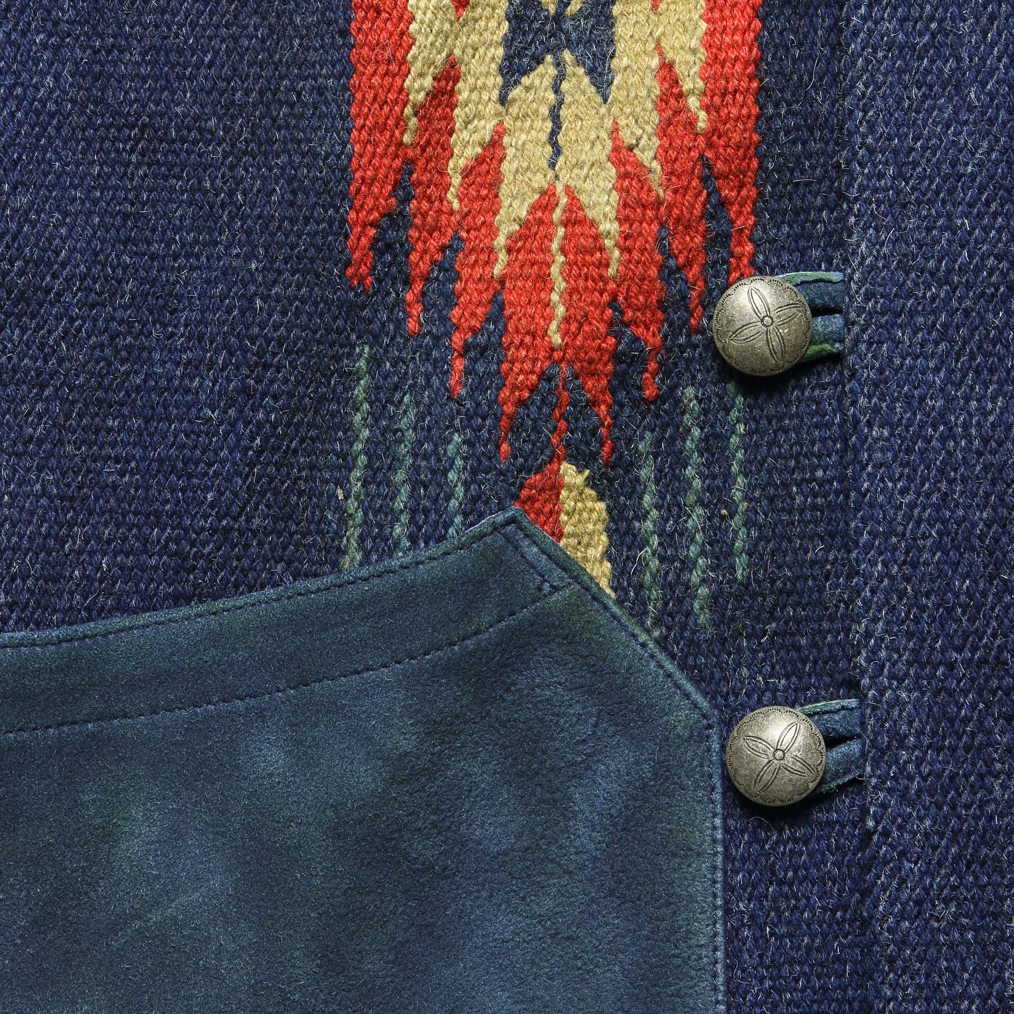 Keller Hand-Woven Jacquard Suede Trim Vest - Indigo - RRL - STAG Provisions - Outerwear - Vest