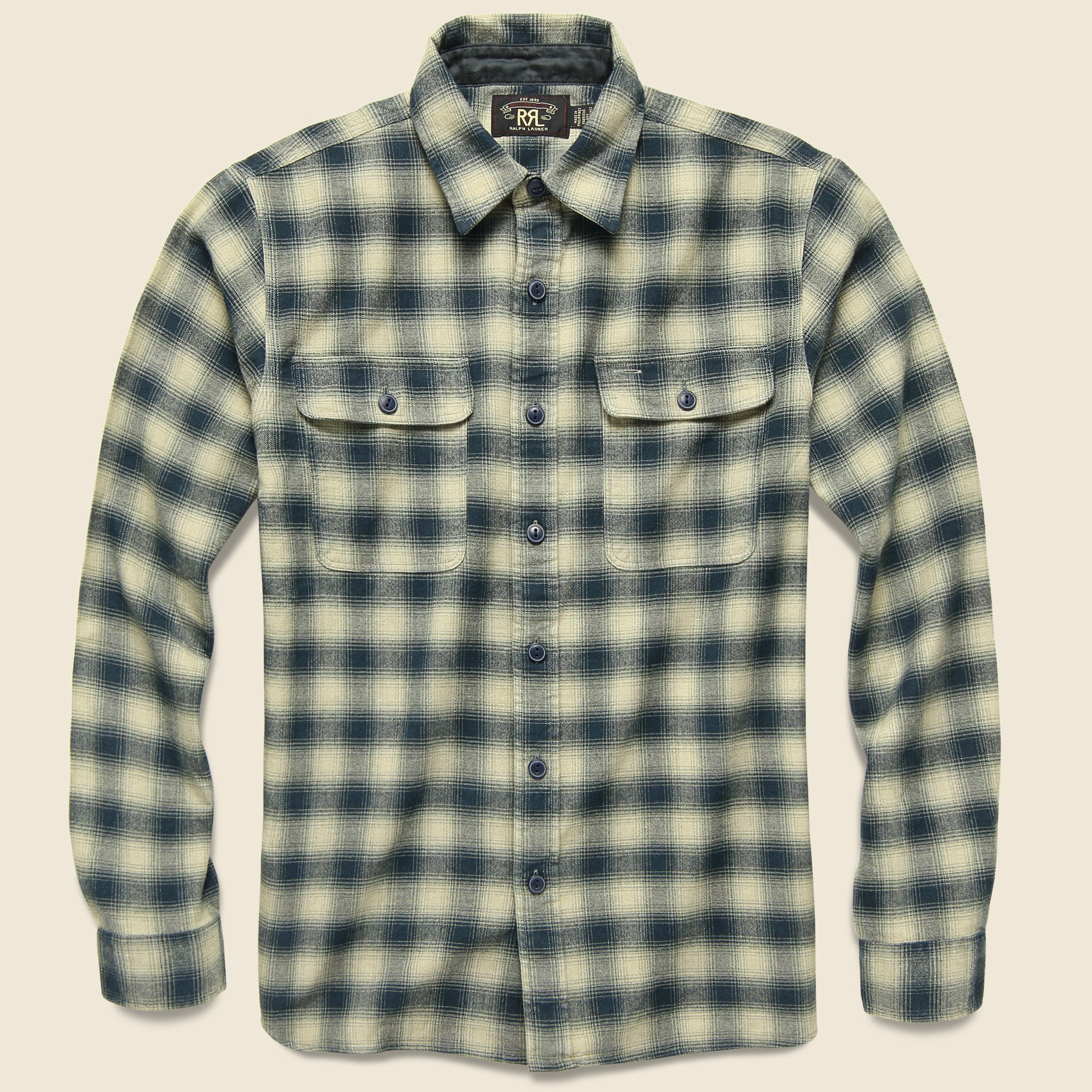 Brushed Ombre Plaid Matlock Workshirt - Cream/Grey - RRL - STAG Provisions - Tops - L/S Woven - Plaid