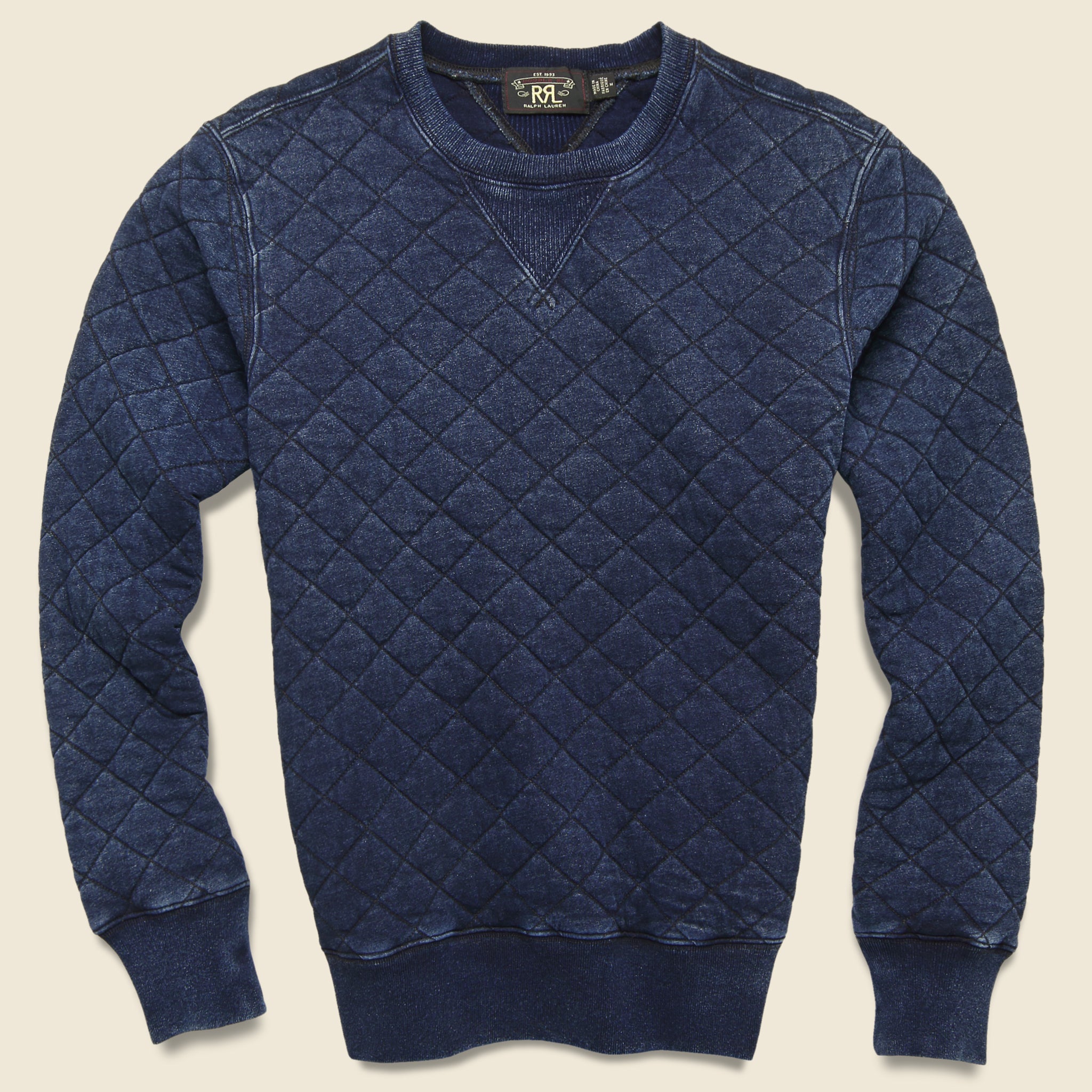 Quilted Cotton Crewneck - Rinsed Indigo Blue - RRL - STAG Provisions - Tops - Fleece / Sweatshirt