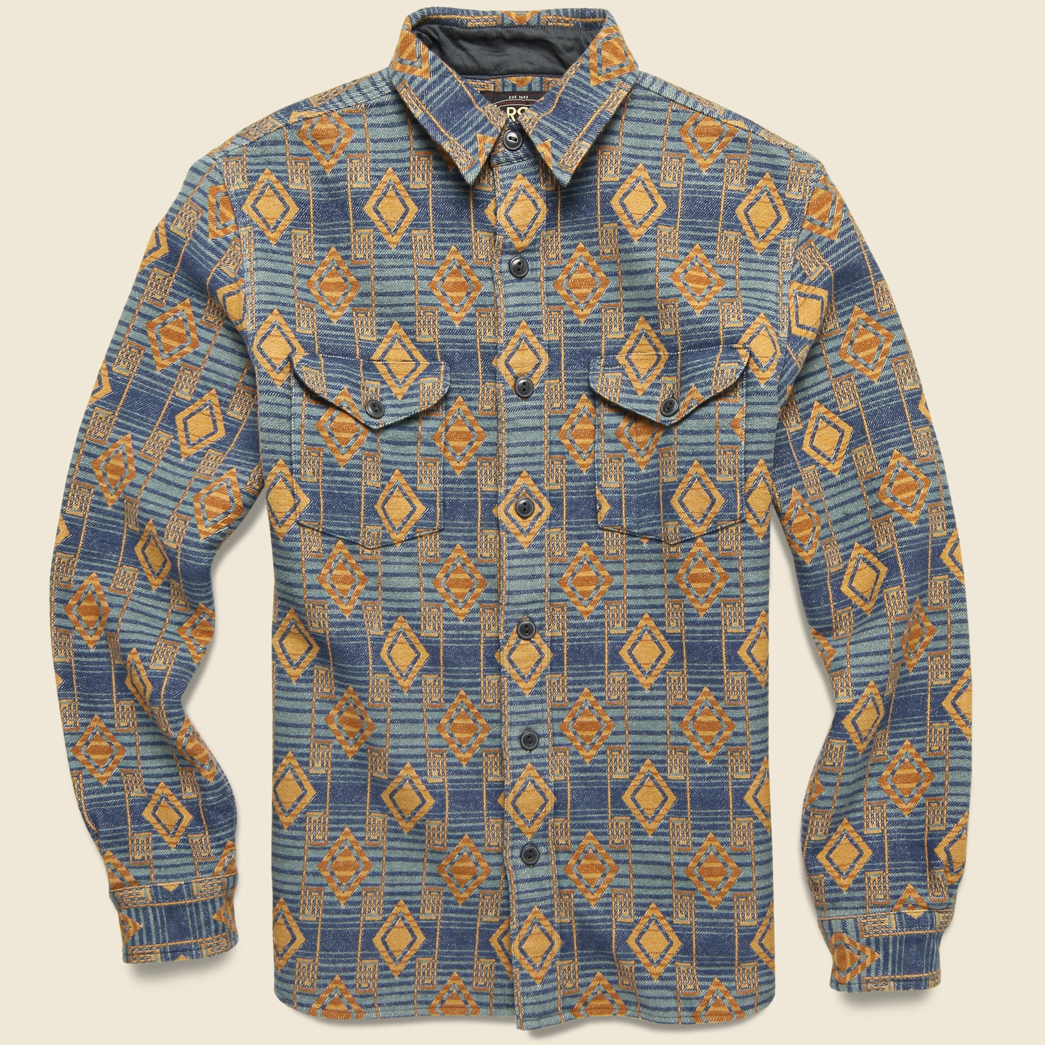 Brushed Jacquard Workshirt - Blue/Yellow - RRL - STAG Provisions - Tops - L/S Woven - Overshirt
