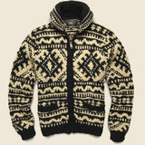 Hand-Knit Wool Full-Zip Sweater - Cream/Black - RRL - STAG Provisions - Tops - Sweater