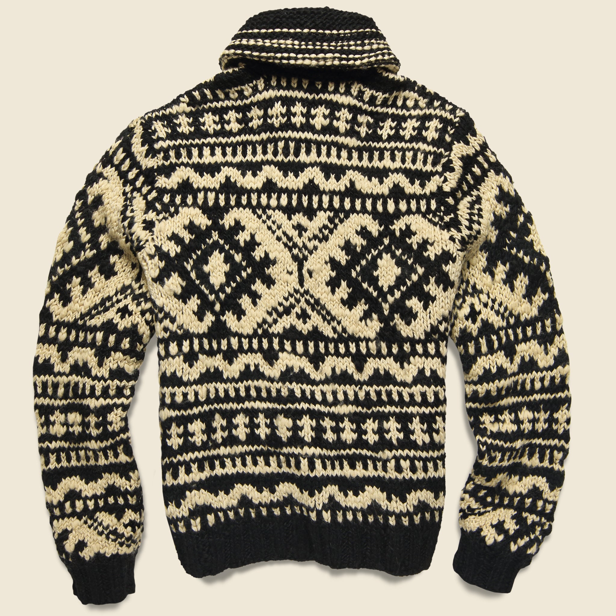Hand-Knit Wool Full-Zip Sweater - Cream/Black - RRL - STAG Provisions - Tops - Sweater