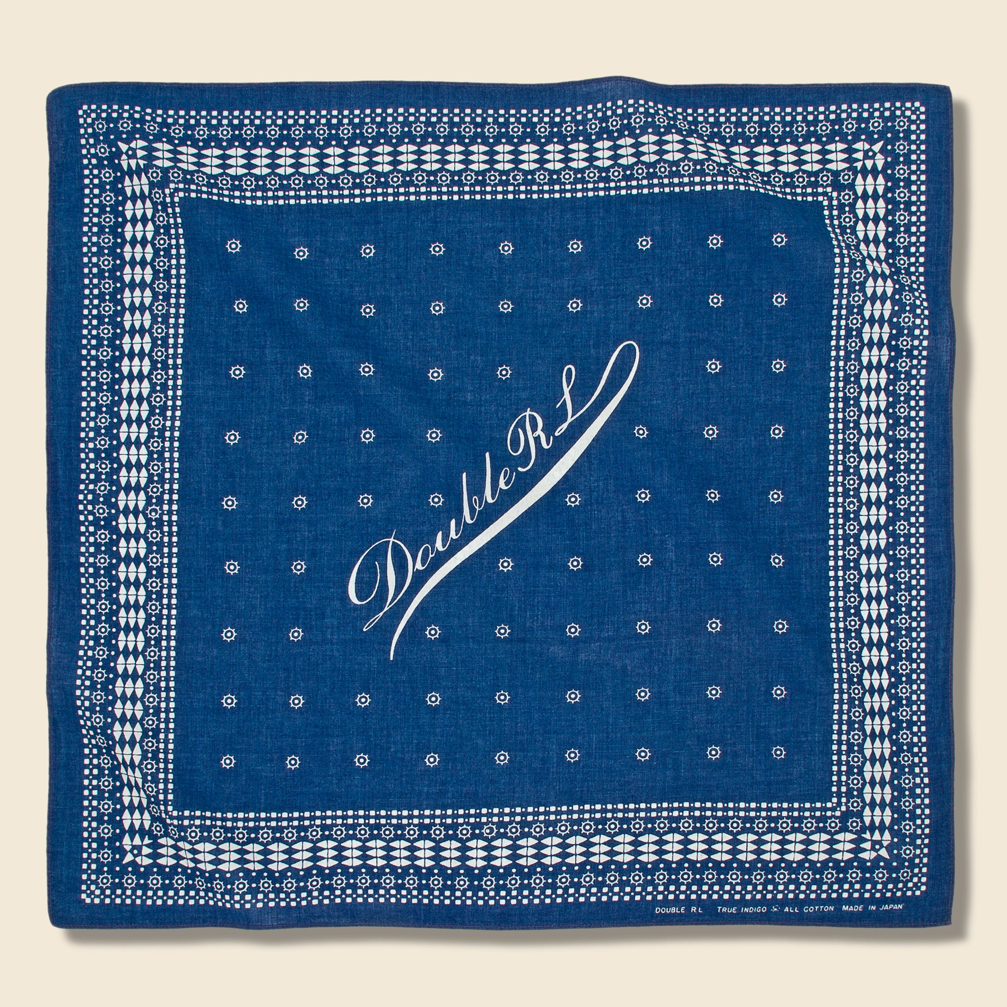 Logo-Print Cotton Bandana - Indigo/Greige - RRL - STAG Provisions - Accessories - Bandanas
