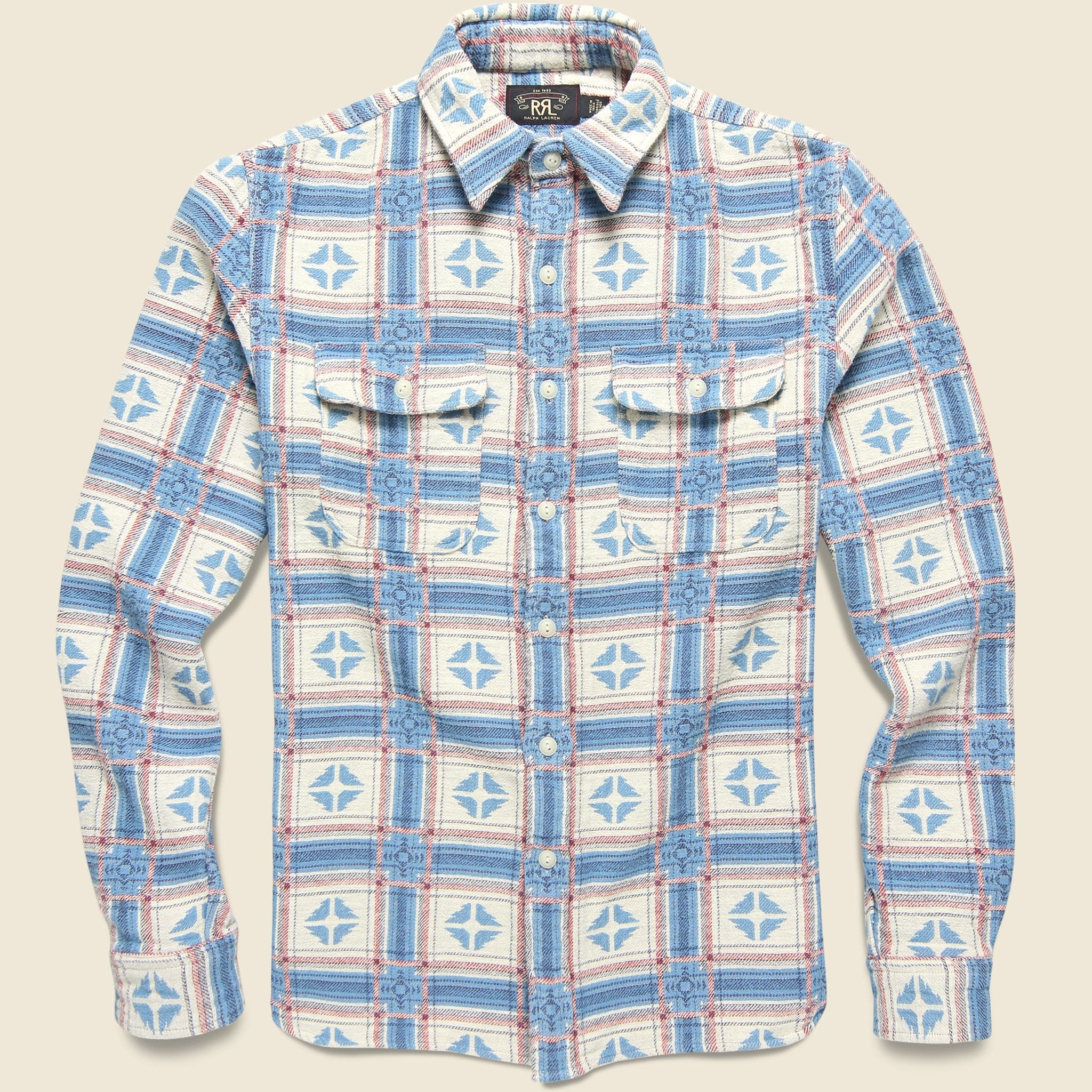 Southwestern Brushed Jacquard Workshirt - Blue/Multi - RRL - STAG Provisions - Tops - L/S Woven - Other Pattern