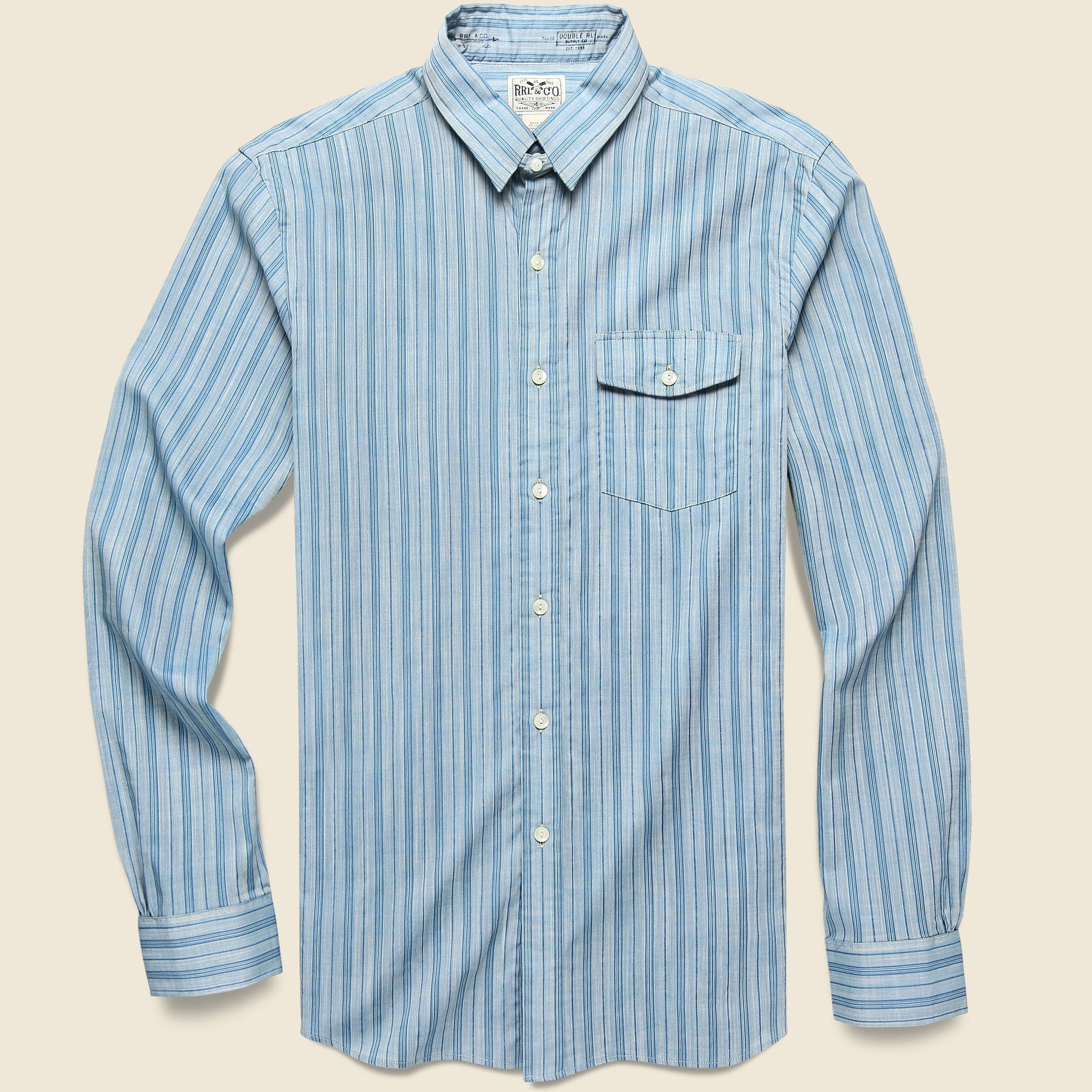 Slim Fit Striped Dobby Shirt - Vintage Blue - RRL - STAG Provisions - Tops - L/S Woven - Stripe