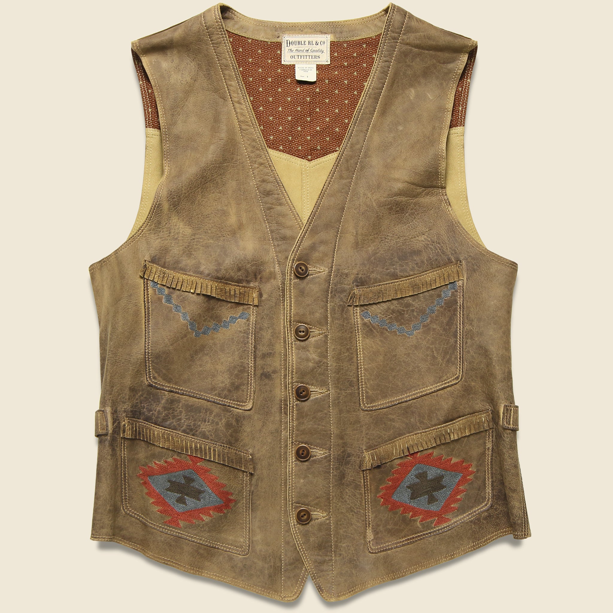 Hallwill Embroidered Suede Vest -  Tan/Khaki - RRL - STAG Provisions - Outerwear - Vest