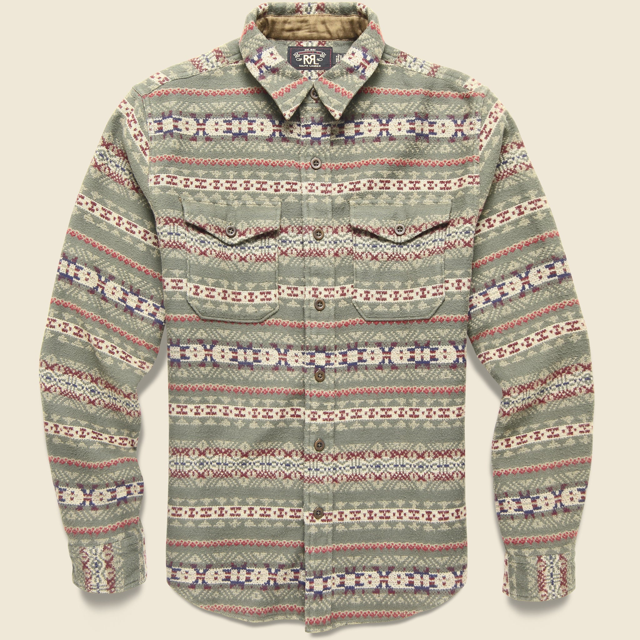 Melton Fair Isle Overshirt - Olive/Multi - RRL - STAG Provisions - Tops - L/S Woven - Overshirt