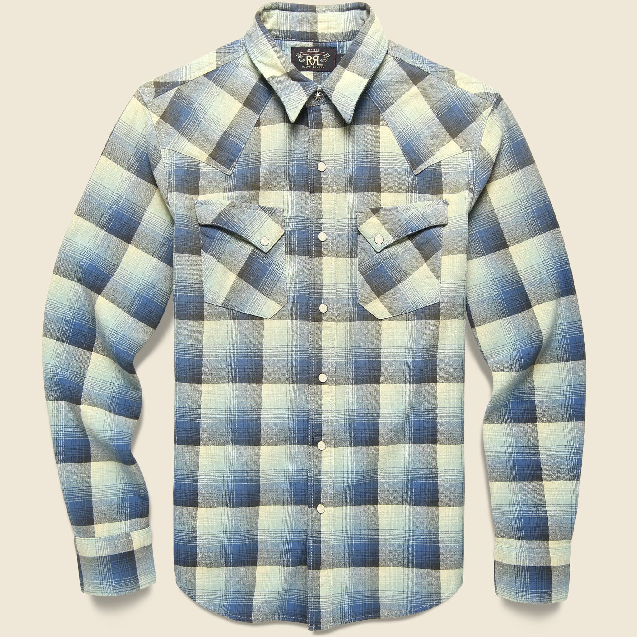 Wrangler Ombre Plaid Western Shirt - Blue - RRL - STAG Provisions - Tops - L/S Woven - Plaid