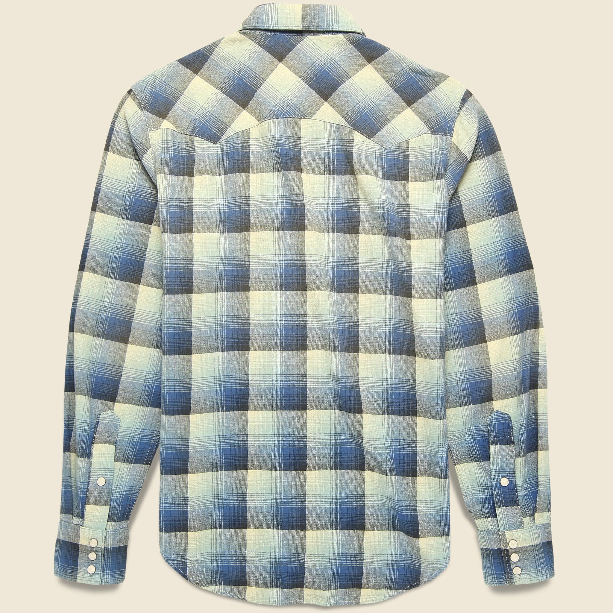 Wrangler Ombre Plaid Western Shirt - Blue - RRL - STAG Provisions - Tops - L/S Woven - Plaid