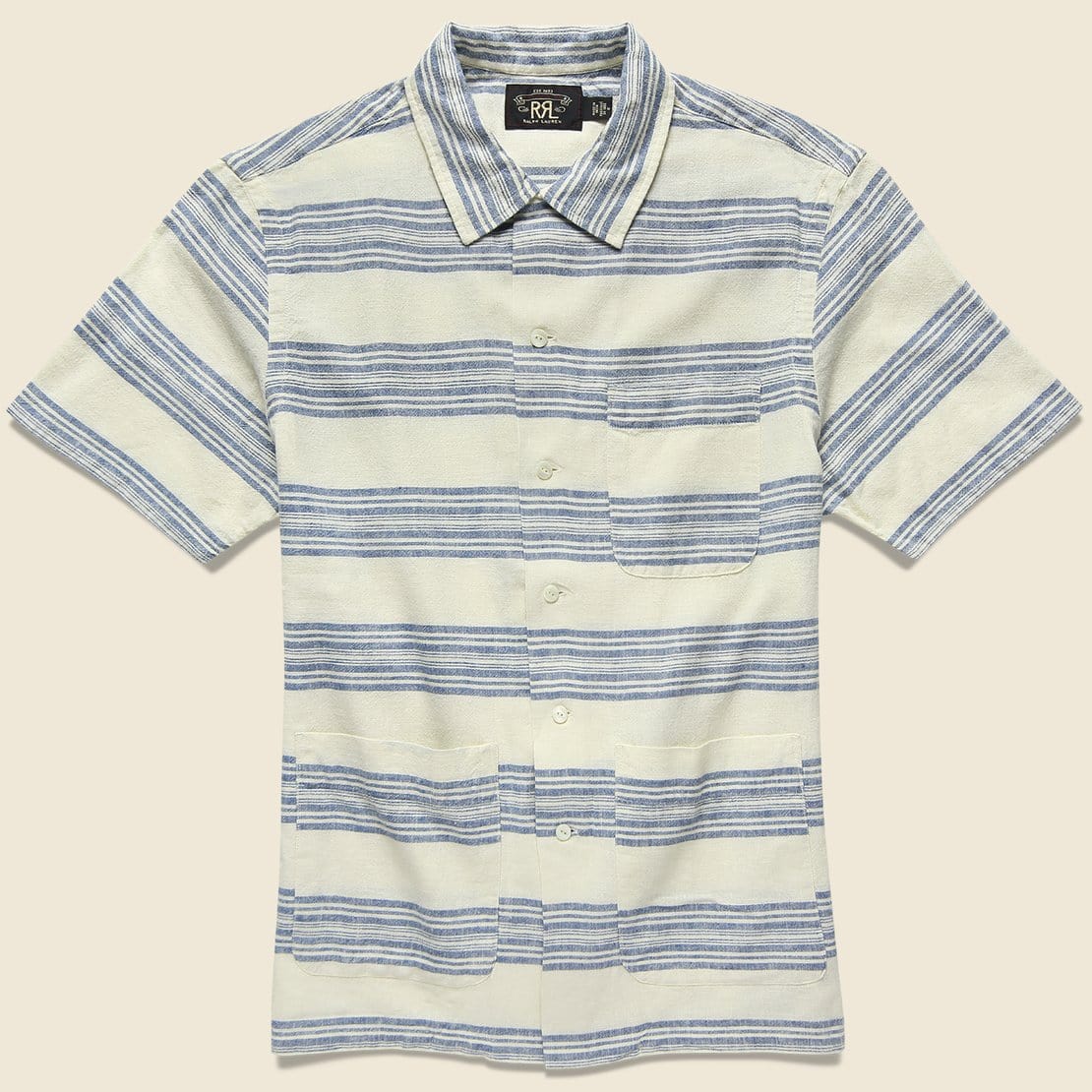 Wayne Linen Shirt - Cream/Indigo - RRL - STAG Provisions - Tops - S/S Woven - Stripe