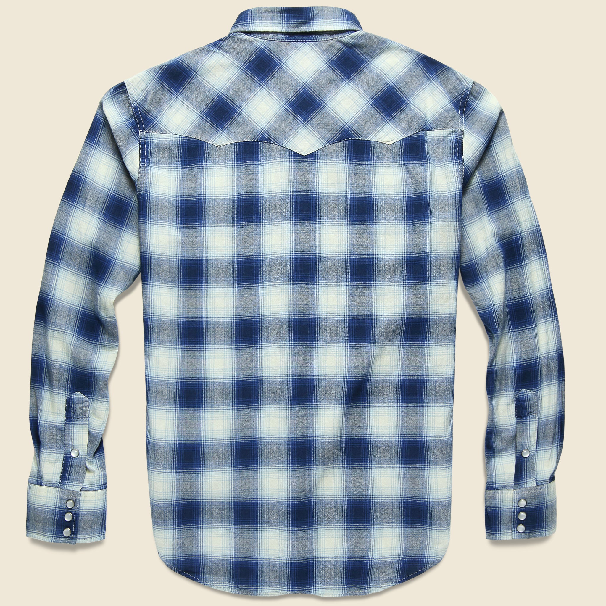 
                          Ombre Plaid Buffalo Western Shirt - Blue/Cream - RRL - STAG Provisions - Tops - L/S Woven - Plaid
                        