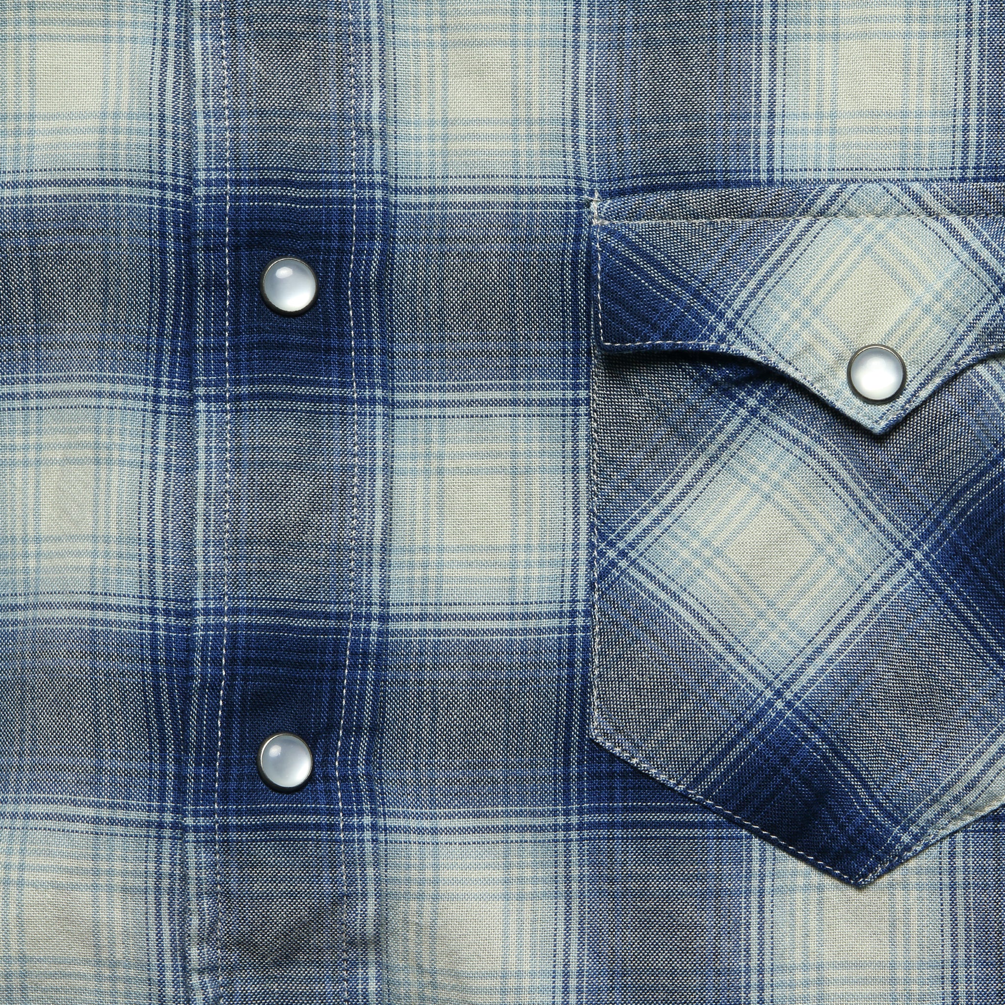 
                          Ombre Plaid Buffalo Western Shirt - Blue/Cream - RRL - STAG Provisions - Tops - L/S Woven - Plaid
                        