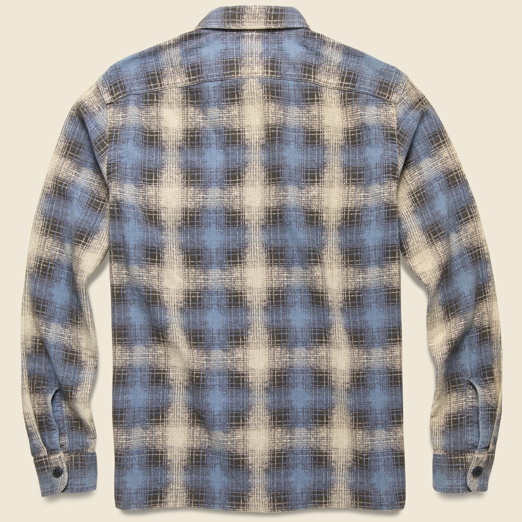 Plaid-Print Brushed Camp Shirt - Cream/Blue - RRL - STAG Provisions - Tops - L/S Woven - Plaid
