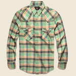 Slim Plaid Twill Western Shirt - Green/Coral - RRL - STAG Provisions - Tops - L/S Woven - Plaid