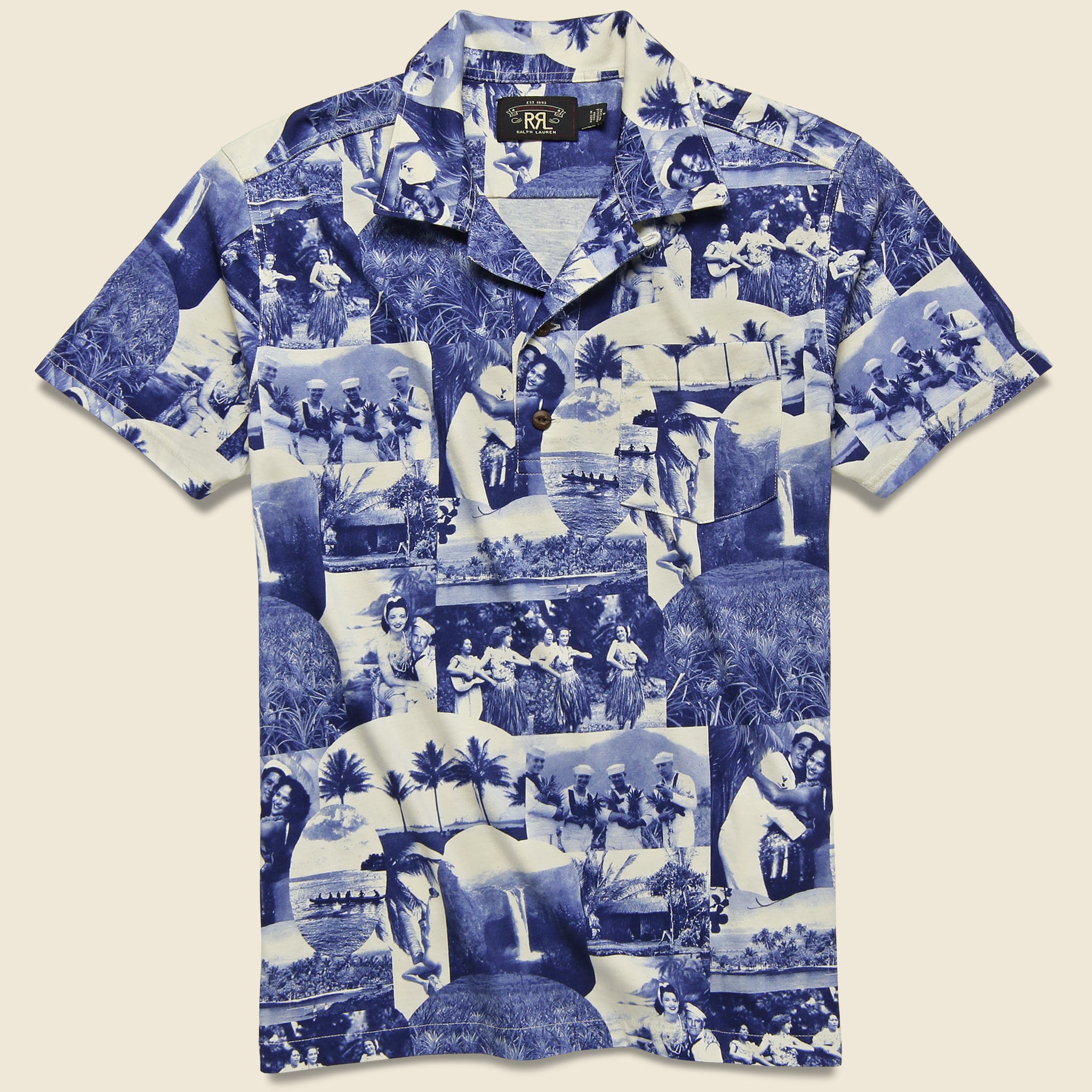 Photo-Print Jersey Camp Shirt - Blue/Cream - RRL - STAG Provisions - Tops - S/S Knit