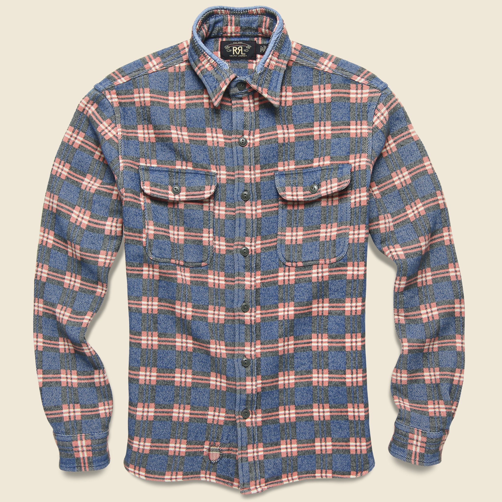 Repaired Jacquard Workshirt - Blue/Red - RRL - STAG Provisions - Tops - L/S Woven - Overshirt
