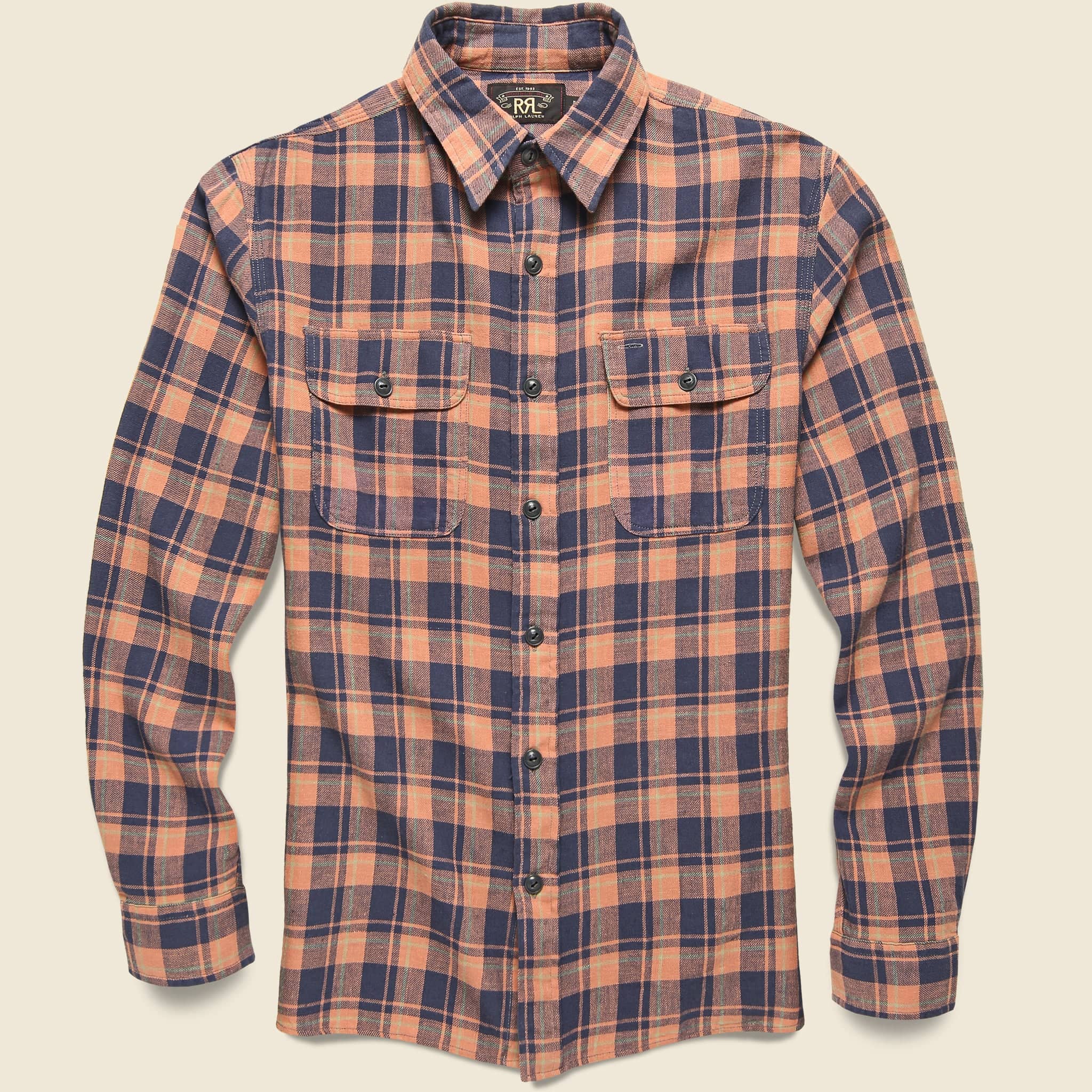 Sunfaded Plaid Matlock Workshirt - Coral Indigo - RRL - STAG Provisions - Tops - L/S Woven - Other Pattern