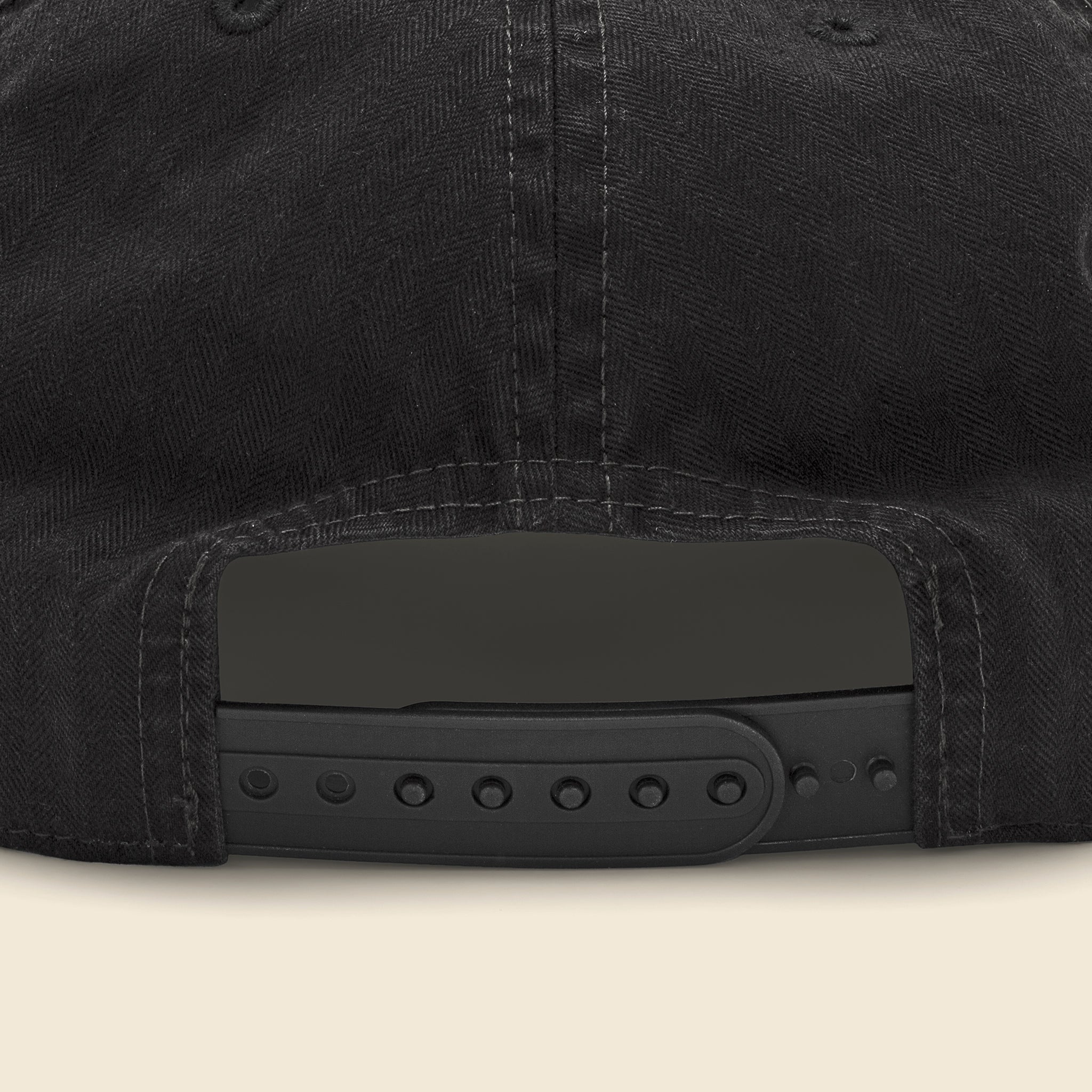 RRL Garment Dyed Herringbone Ball Cap in SS21 Black featuring a textured herringbone weave and classic six-panel construction.