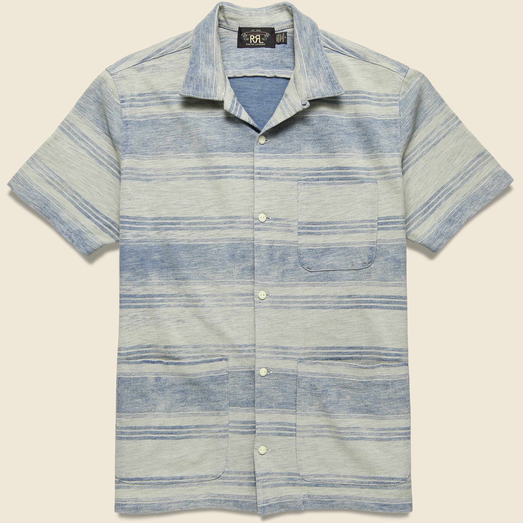 3 Pocket Jersey Camp Shirt - Indigo/Cream Stripe - RRL - STAG Provisions - Tops - S/S Woven - Stripe