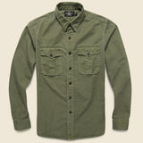 G.I. Military Shirt - Olive Herringbone - RRL - STAG Provisions - Tops - L/S Woven - Solid