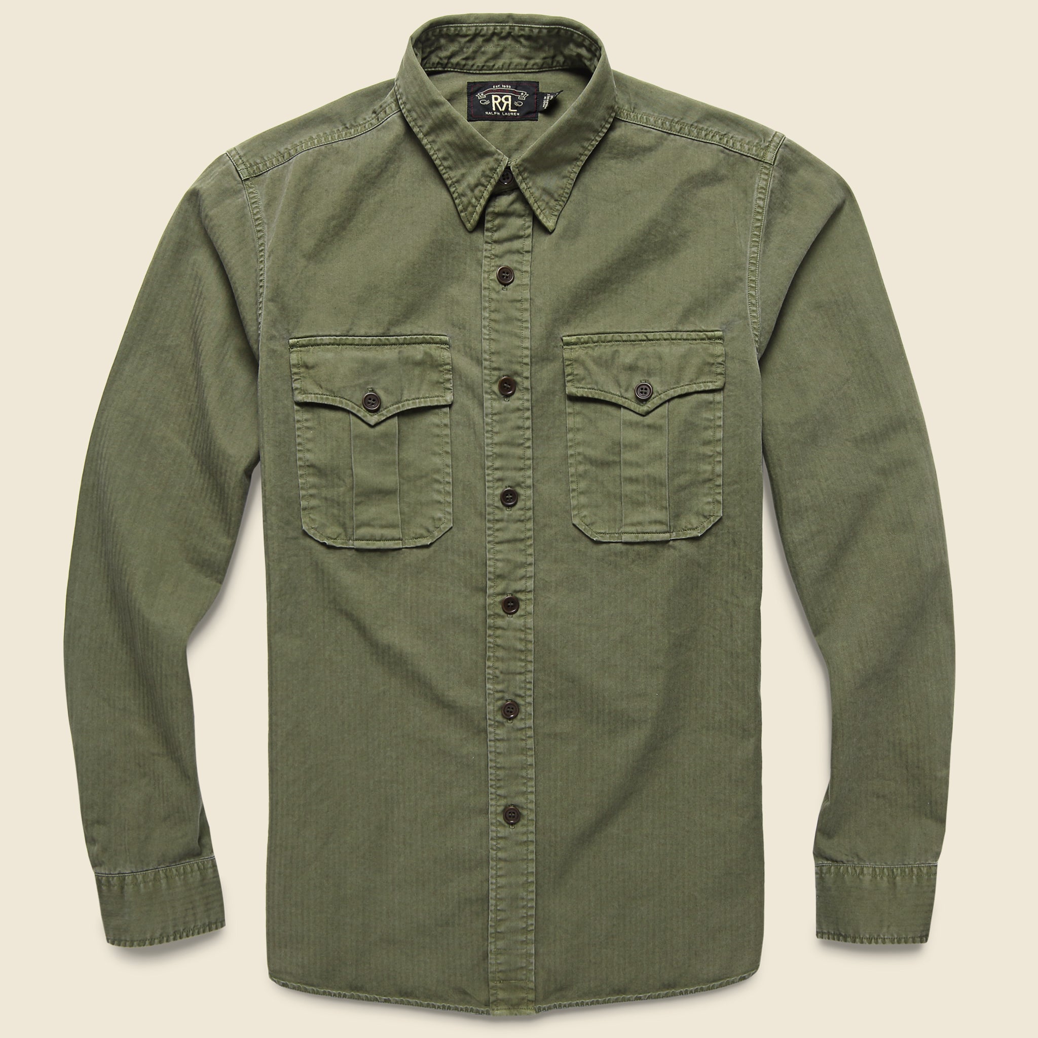 G.I. Military Shirt - Olive Herringbone - RRL - STAG Provisions - Tops - L/S Woven - Solid